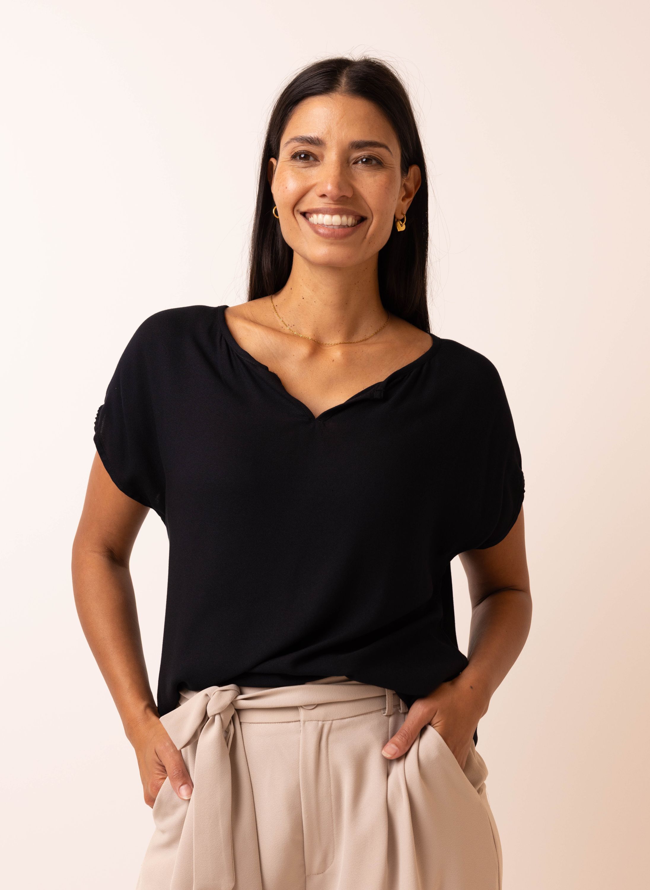 Norah Donkerblauwe blouse met elastische band dark blue 209951-499