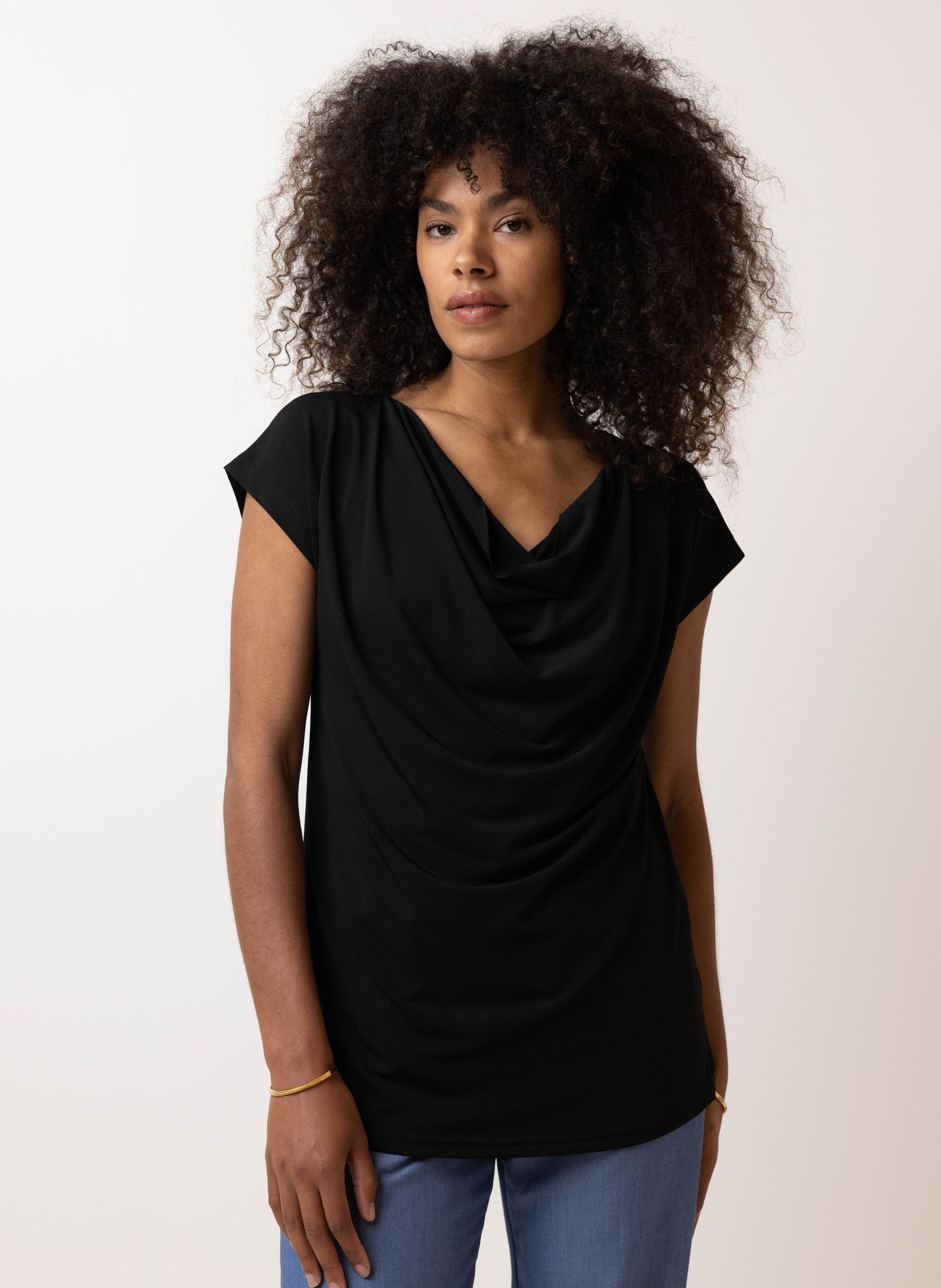 Norah Zwart shirt met gedrapeerde hals black 209994-001