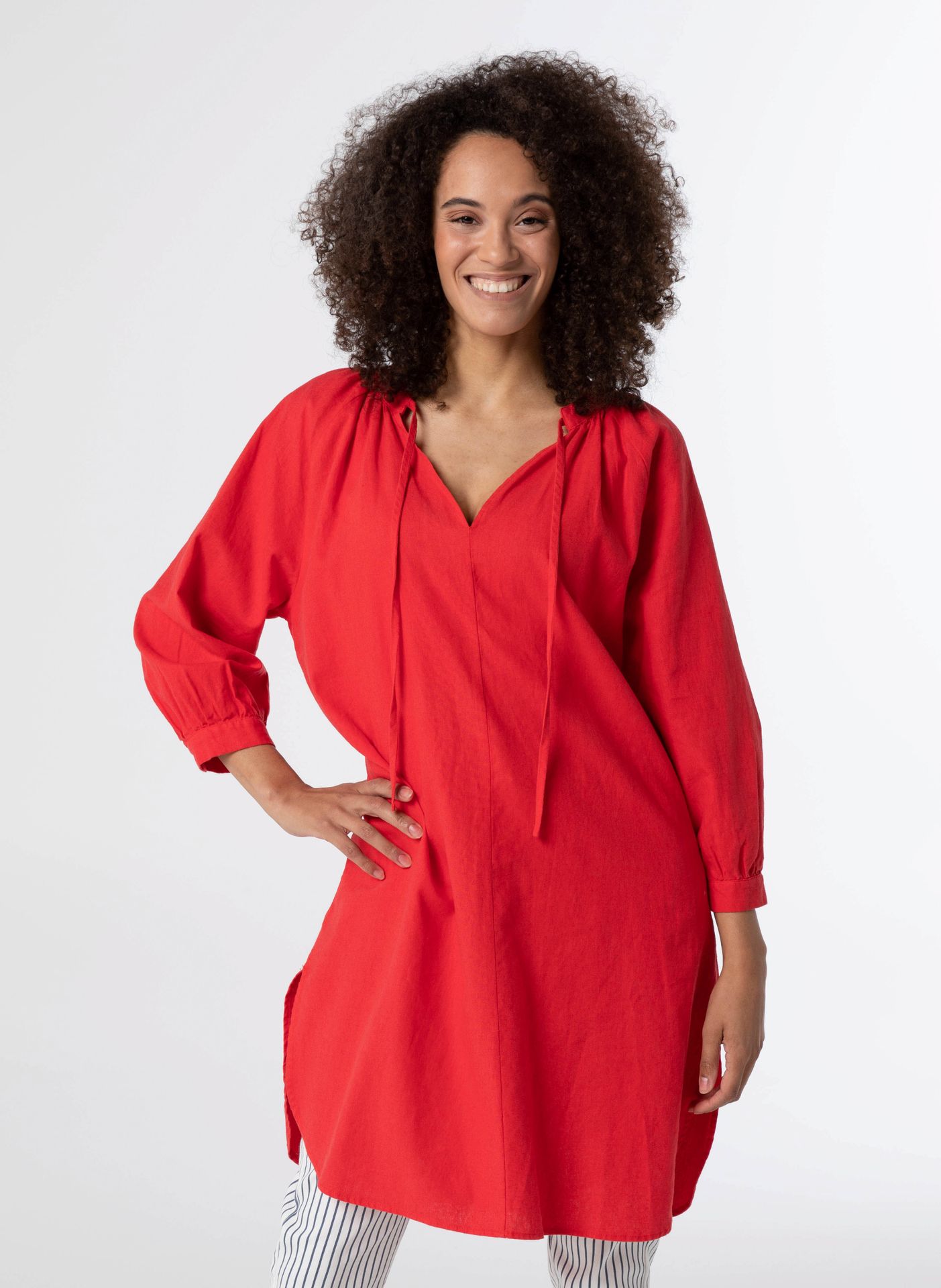 Norah Linnen jurk rood red 211214-600