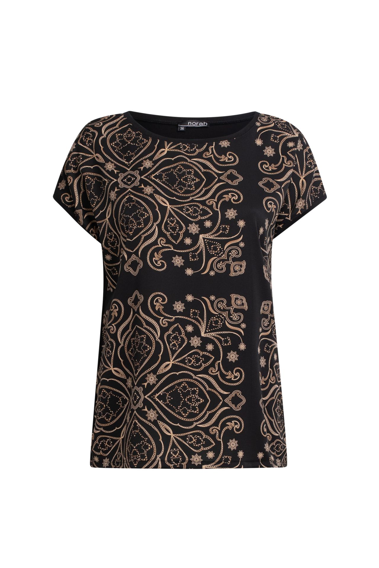 Norah Zwart shirt met gouden print black multicolor 211237-020