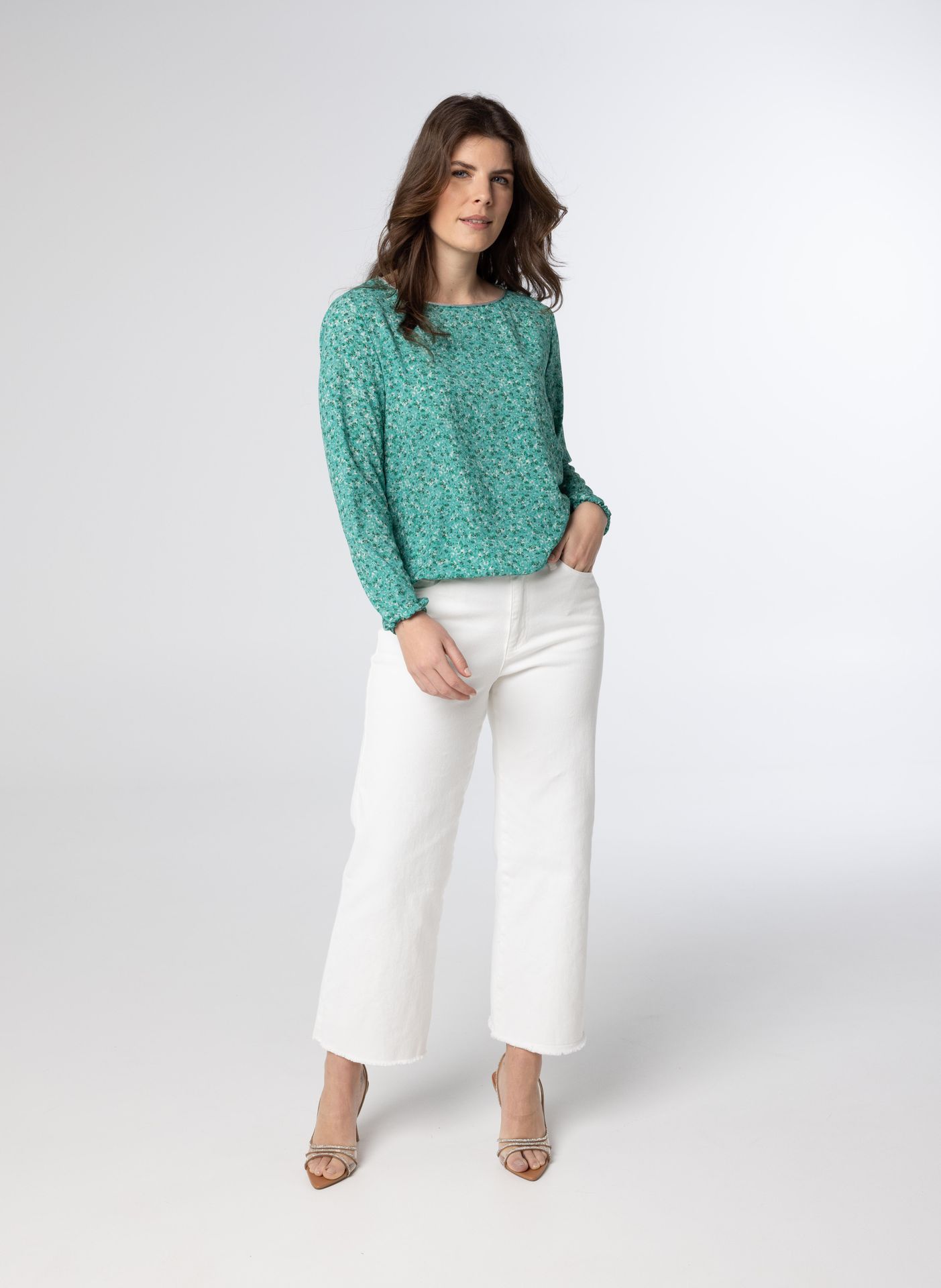 Norah Groene blouse met pofmouwen sea green multicolor 211244-576