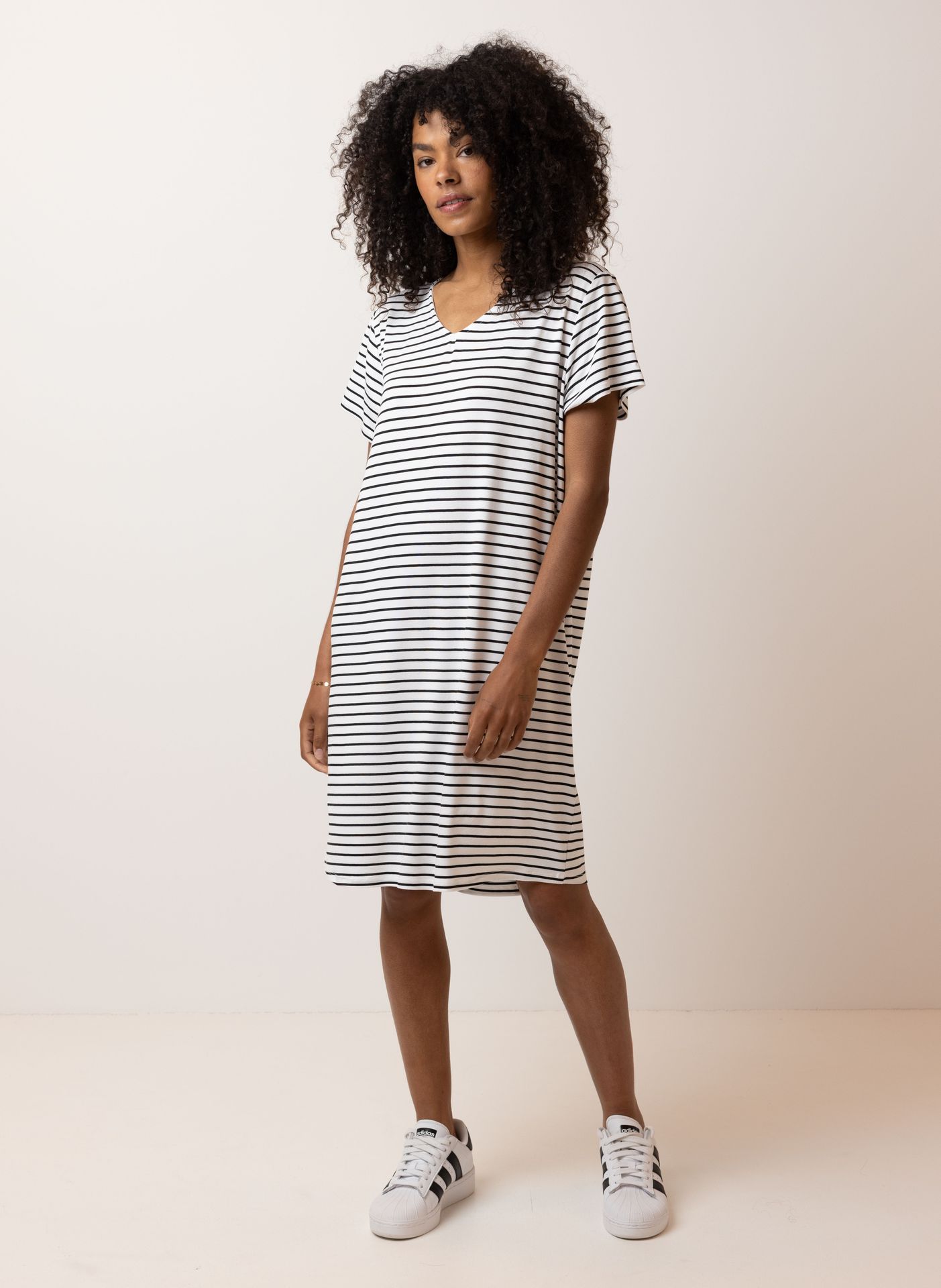 Norah Gestreepte midi jurk white/black 212125-131