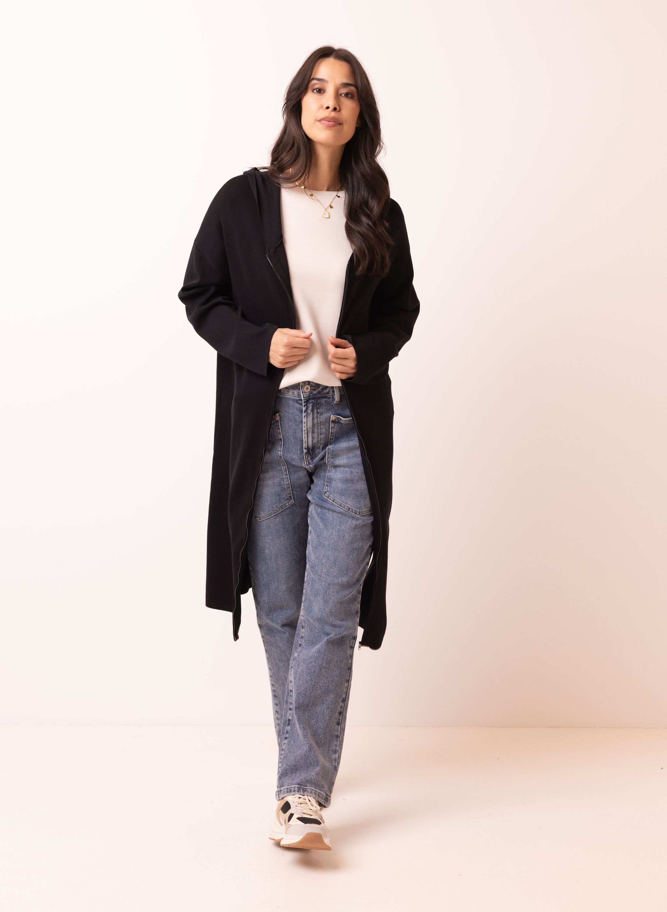 Norah Zwart lang vest met ritssluiting black 212130-001