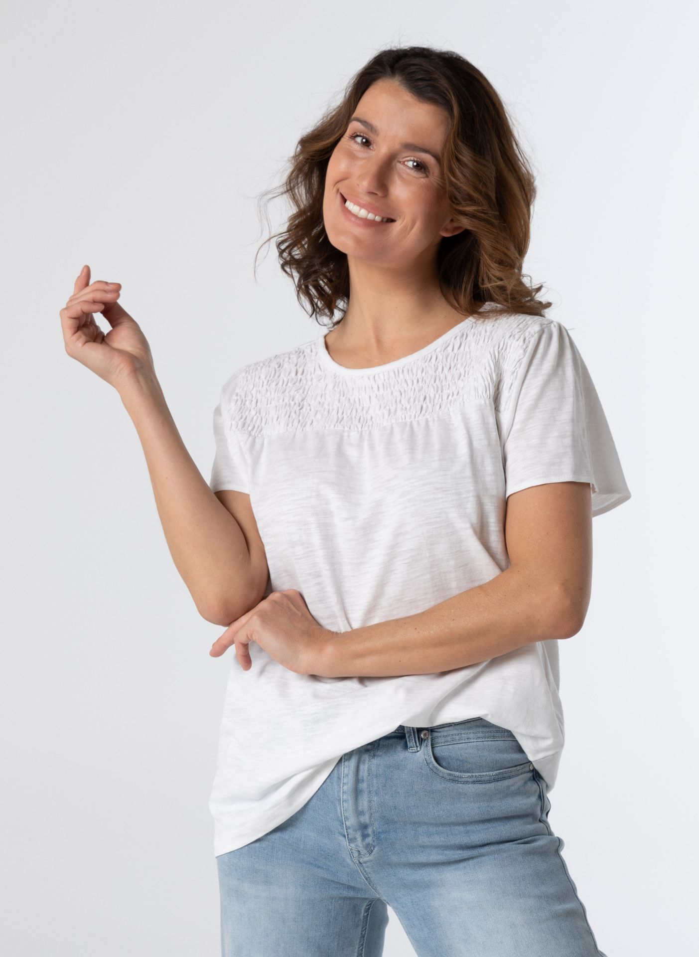 Norah Shirt met smockwerk white 212573-100