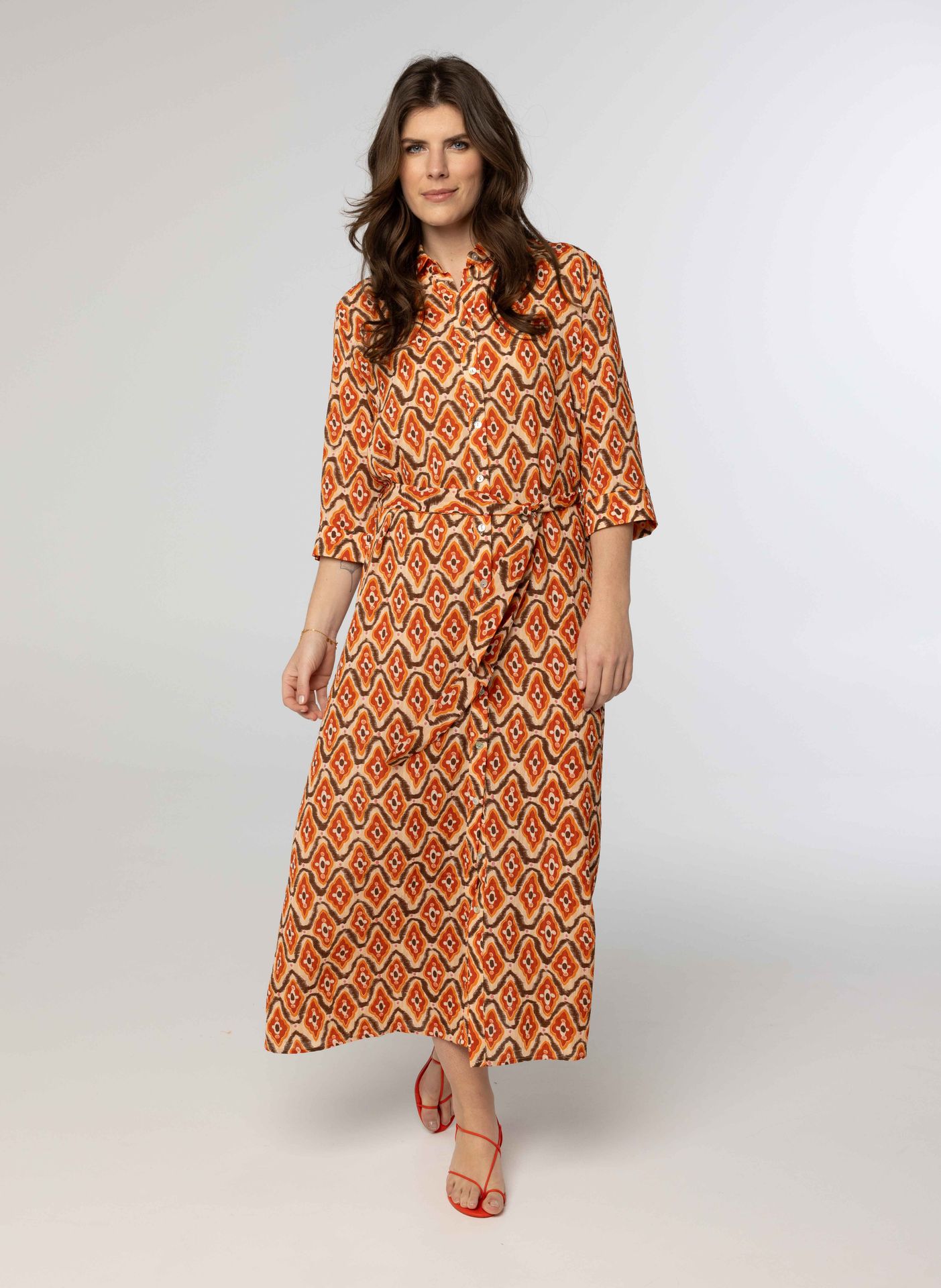 Norah Enkellange jurk met print brown multicolor 212977-220