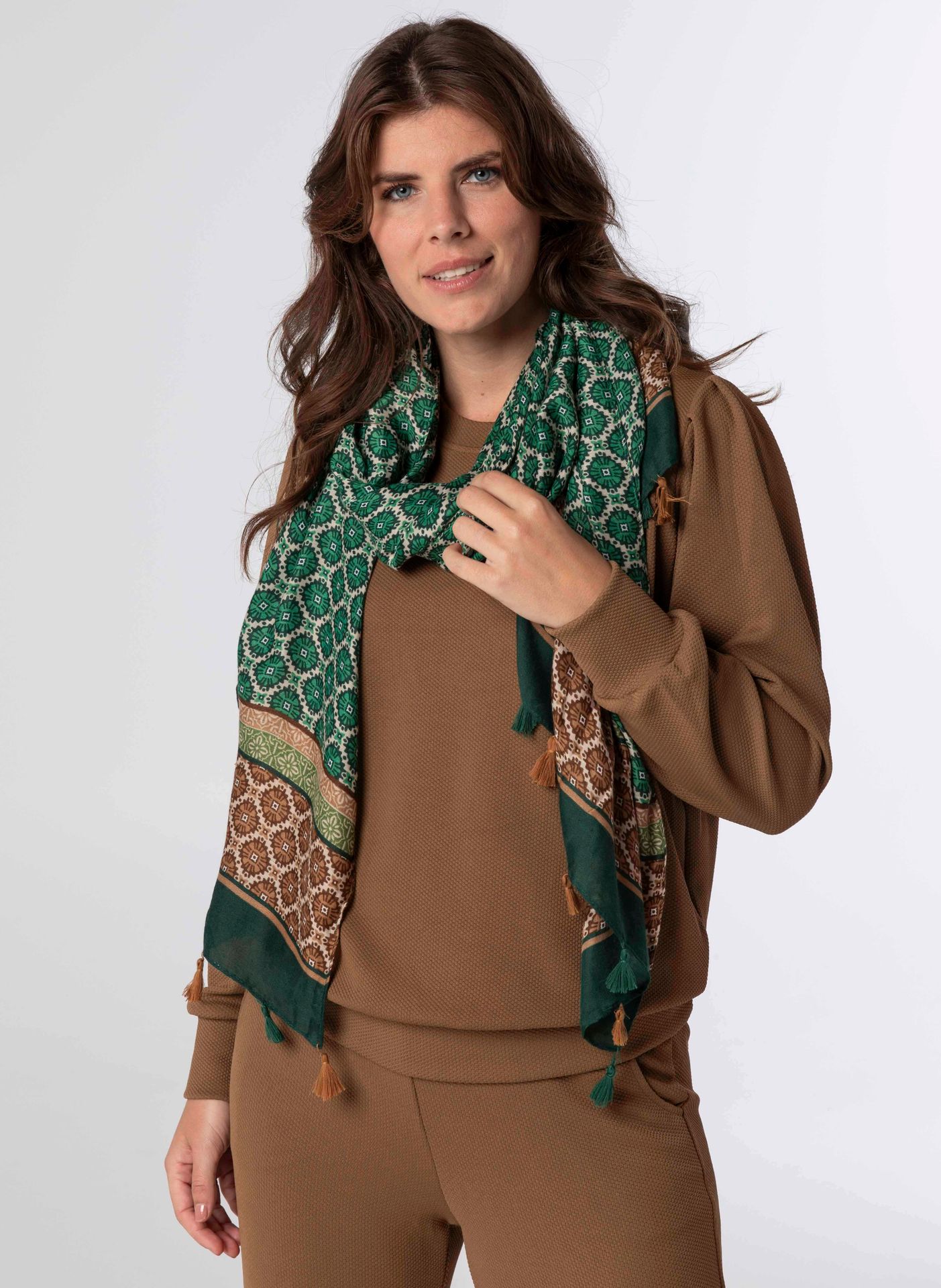 Norah Sjaal groen bruin green multicolor 213217-520