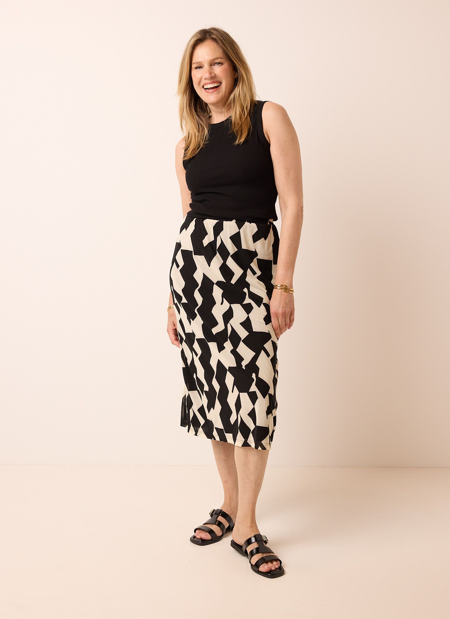 Norah Zwart/witte midi rok black/ecru 213248-041