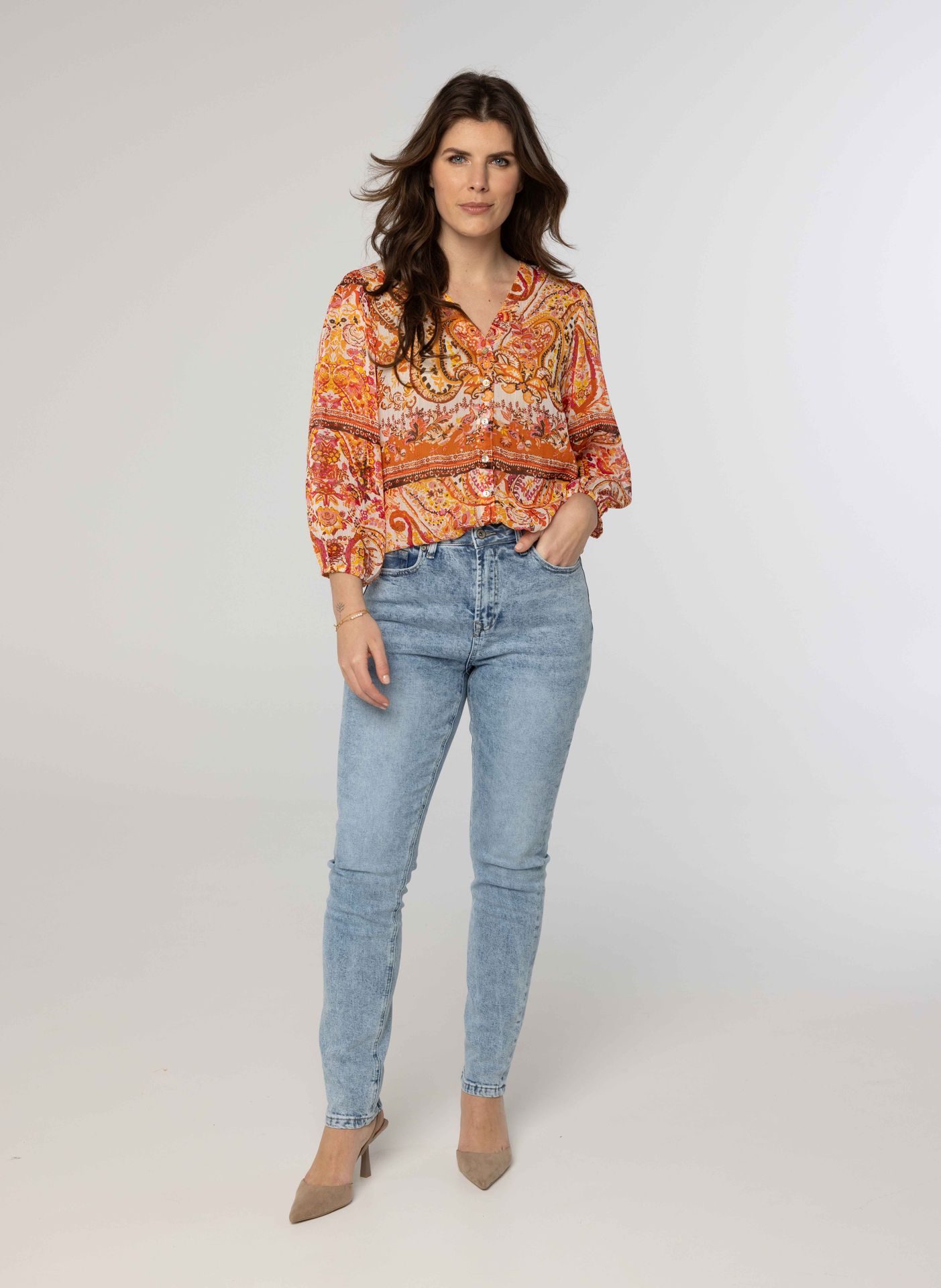 Norah Meerkleurige blouse met glitter orange multicolor 213428-720