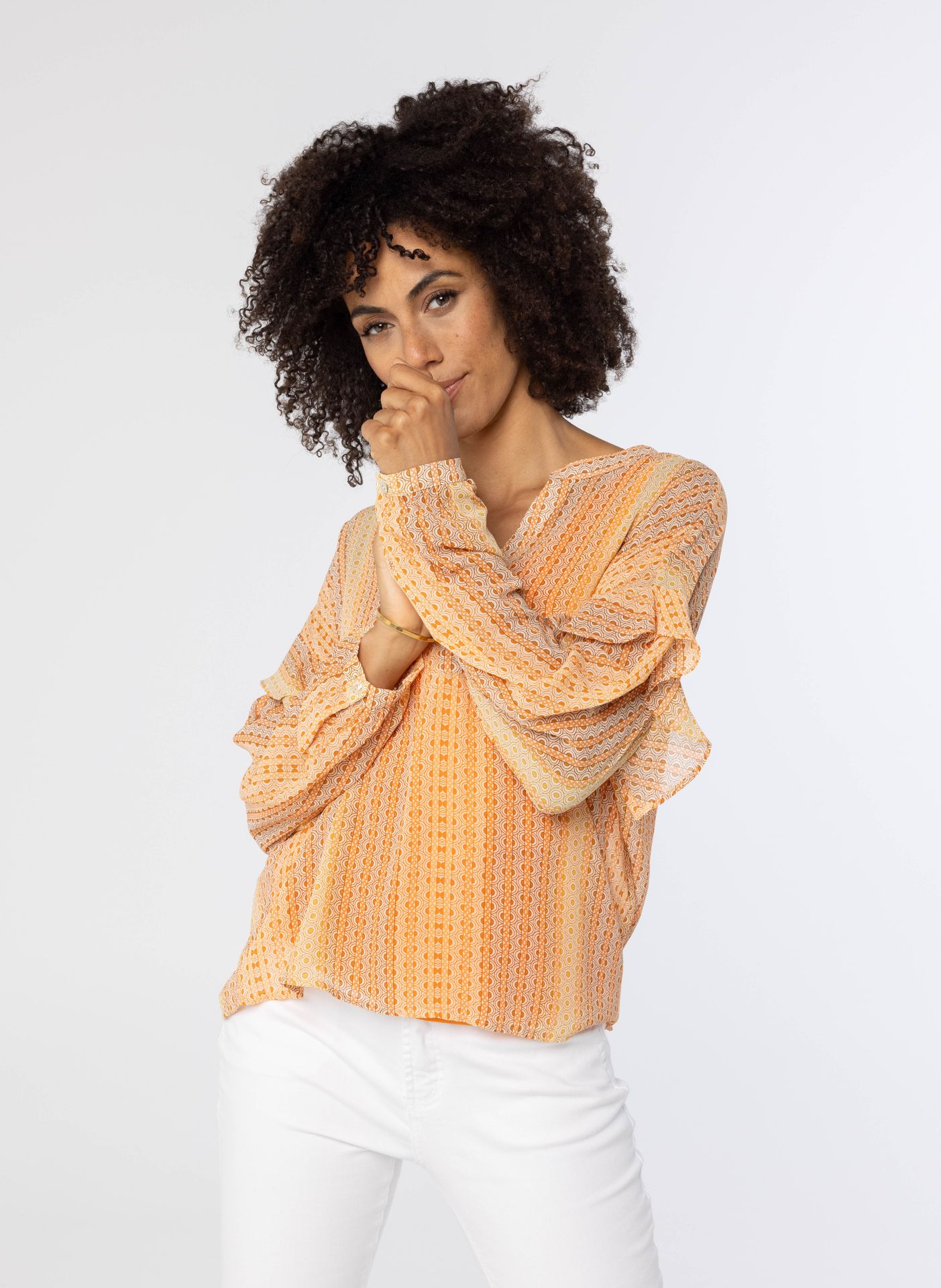 Norah Oranje blouse met ruches orange multicolor 213432-720