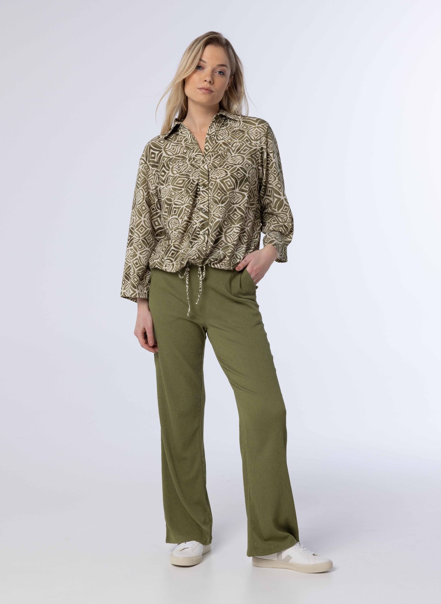 Norah Groene blouse met trekkoord green/ecru 213434-541