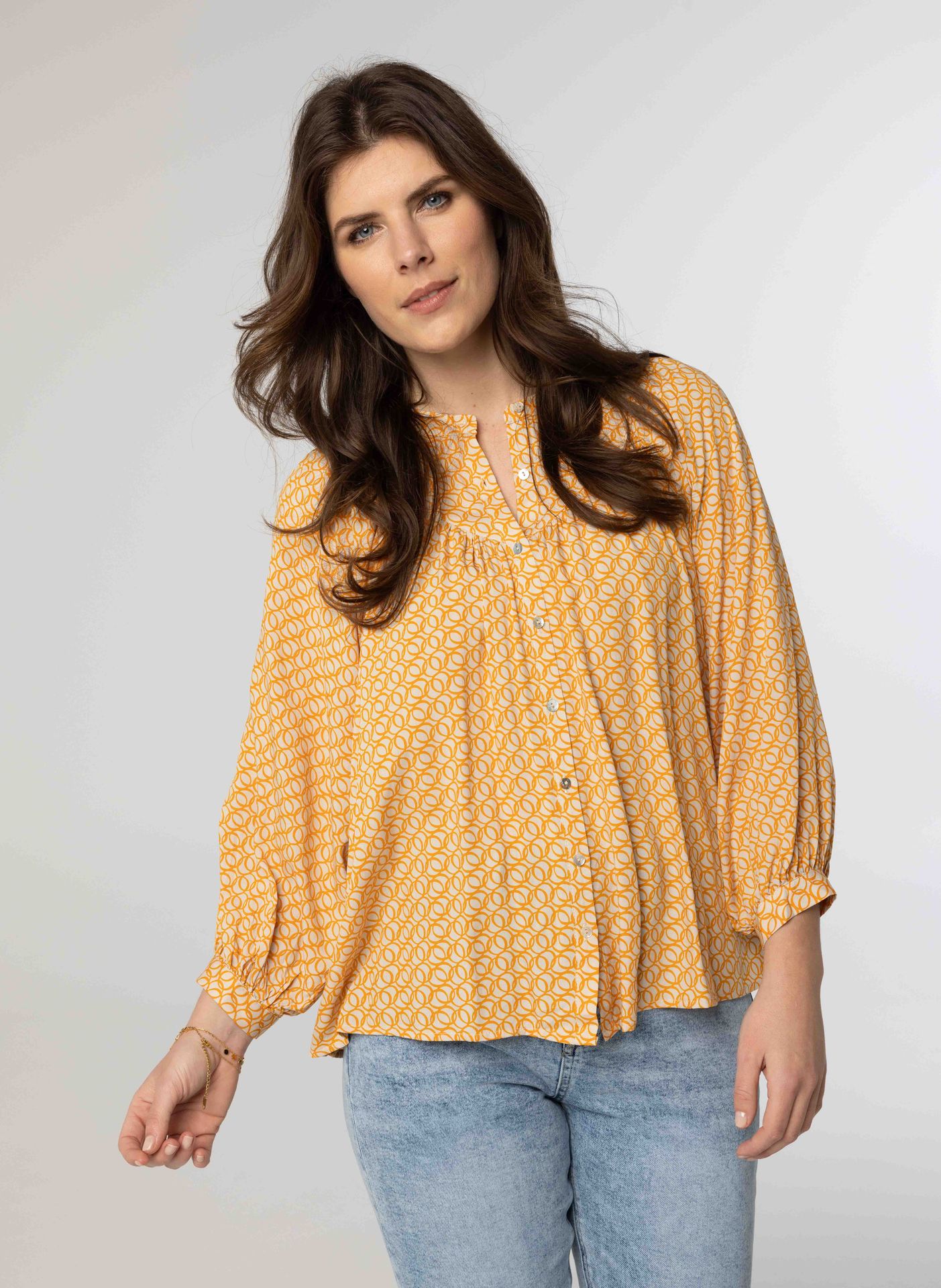 Norah Geplooide blouse oranje orange/ecru 213498-741