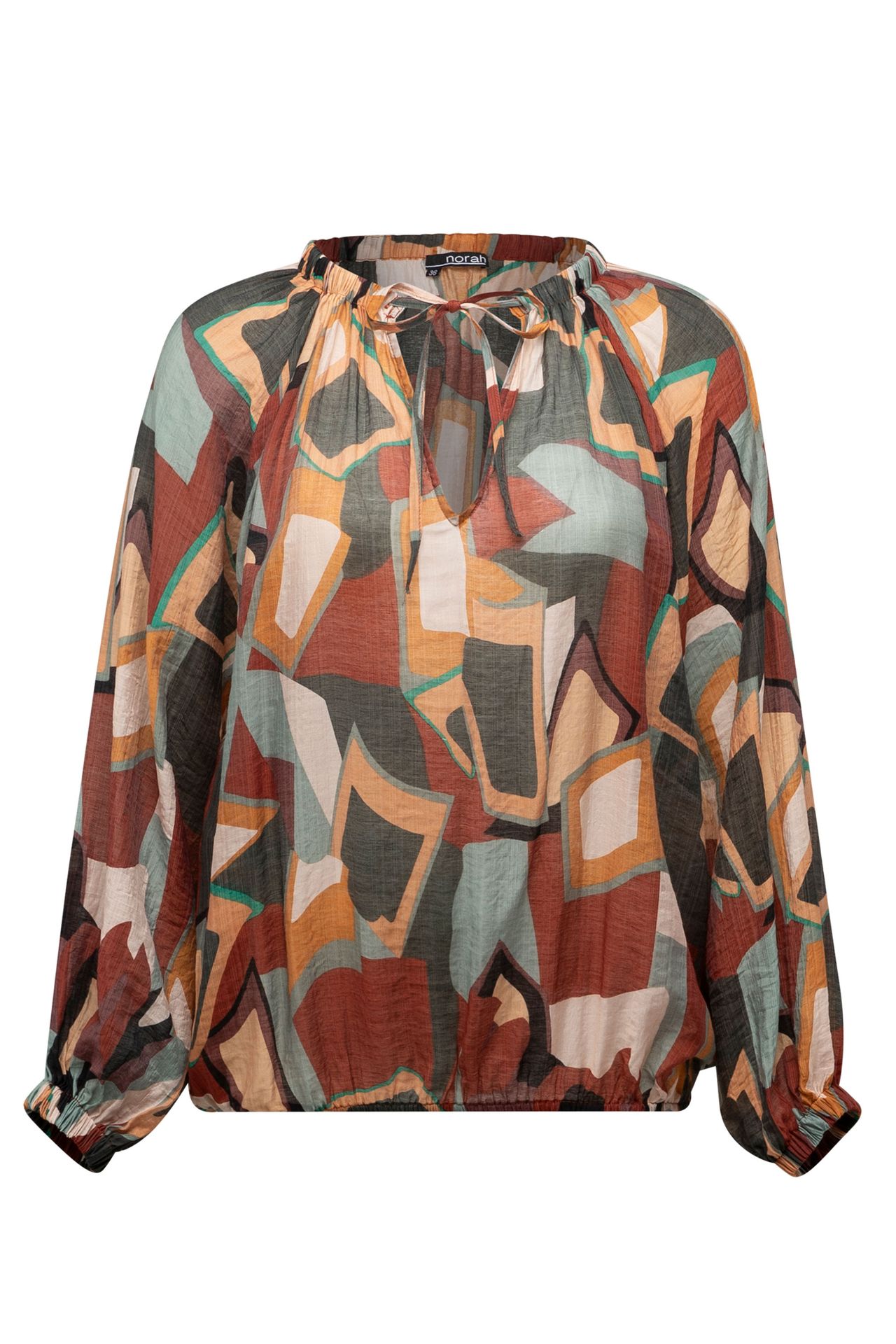 Norah Meerkleurige blouse met pofmouwen brown multicolor 213512-220