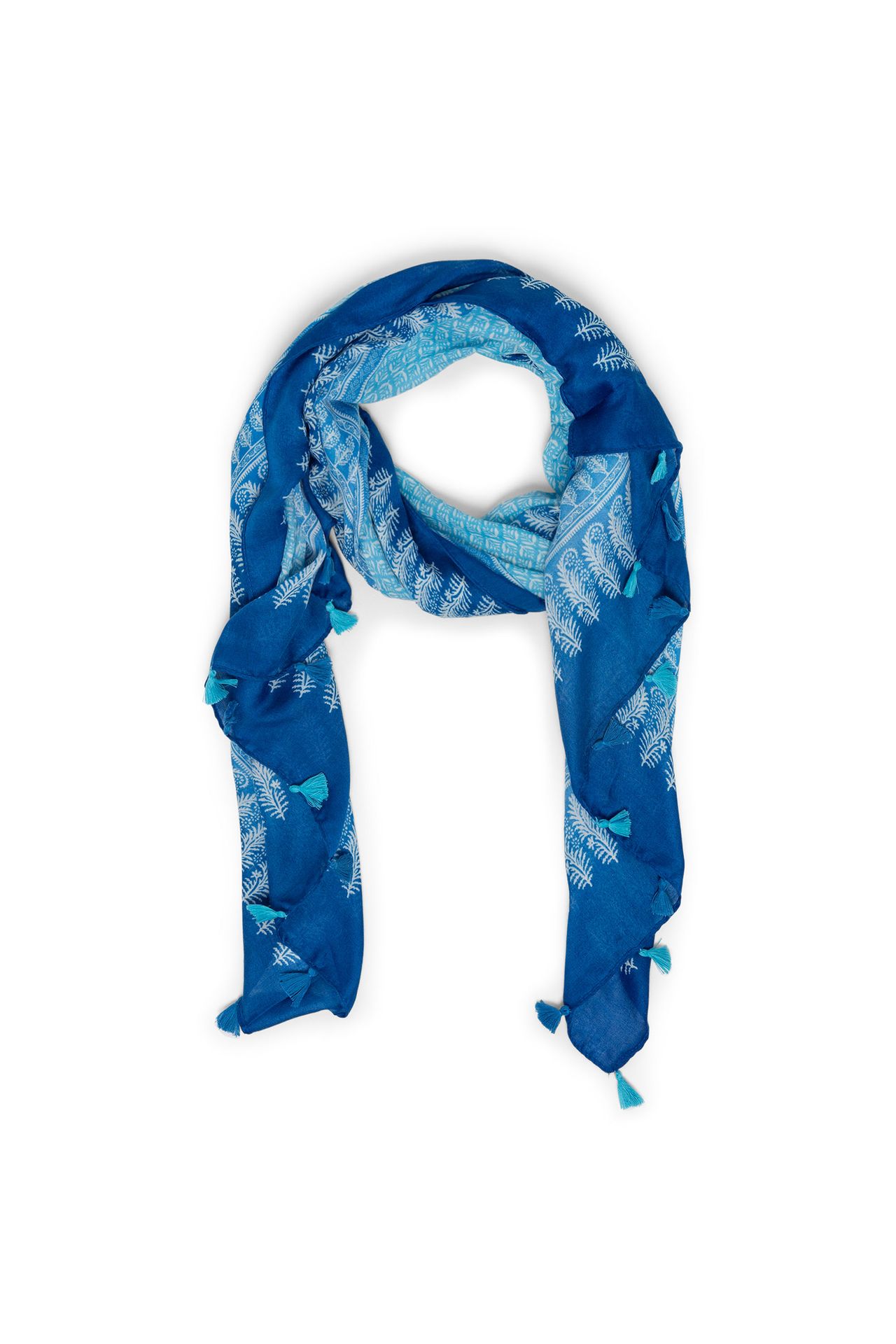 Norah Blauwe sjaal met tassels blue/ecru 213577-441