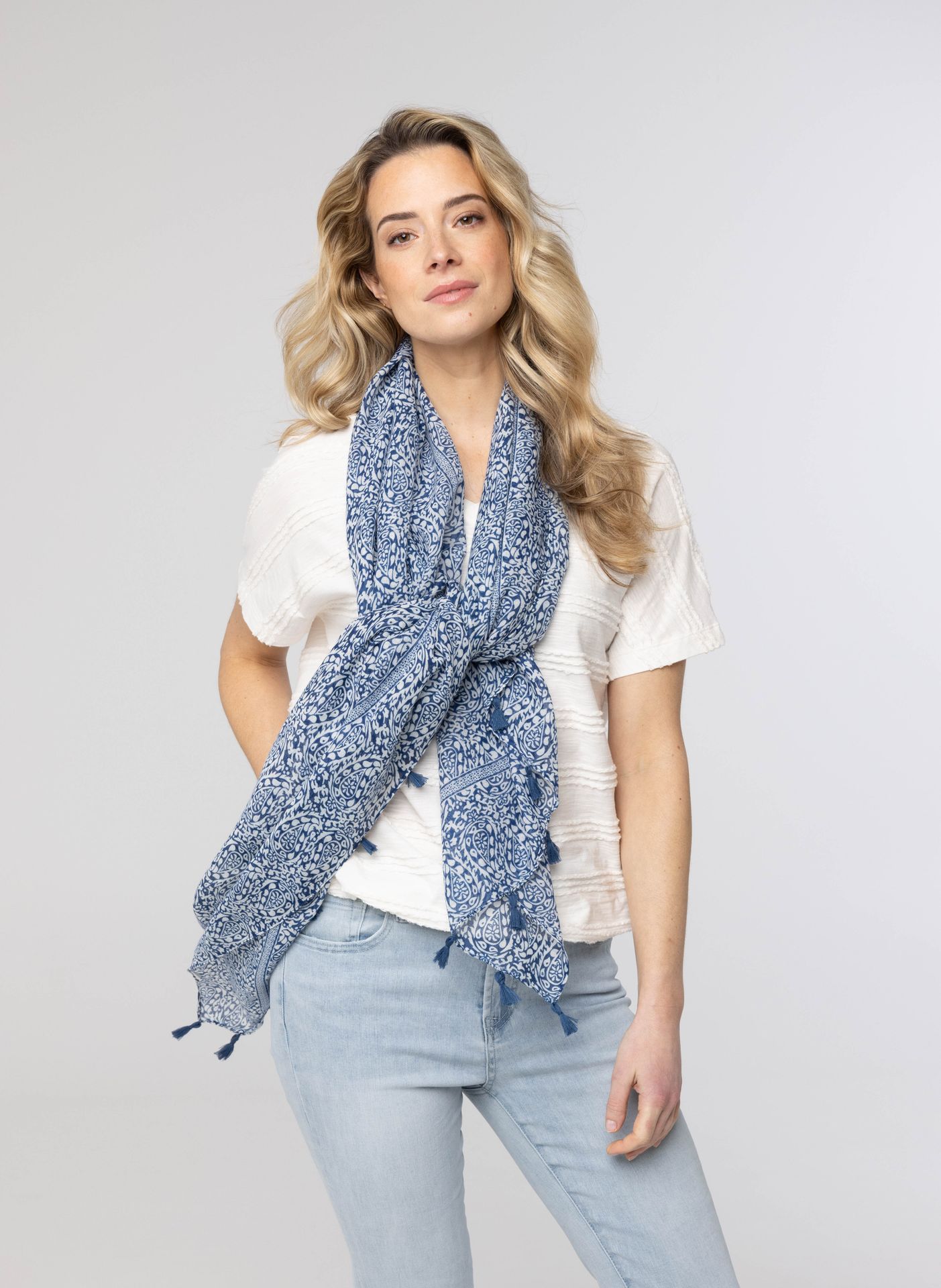  Sjaal blauw wit blue/white 213588-431-ONE
