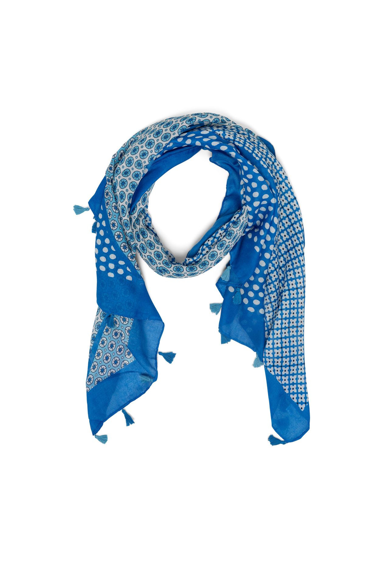 Norah Blauwe sjaal met tassels cobalt multicolor 213589-469