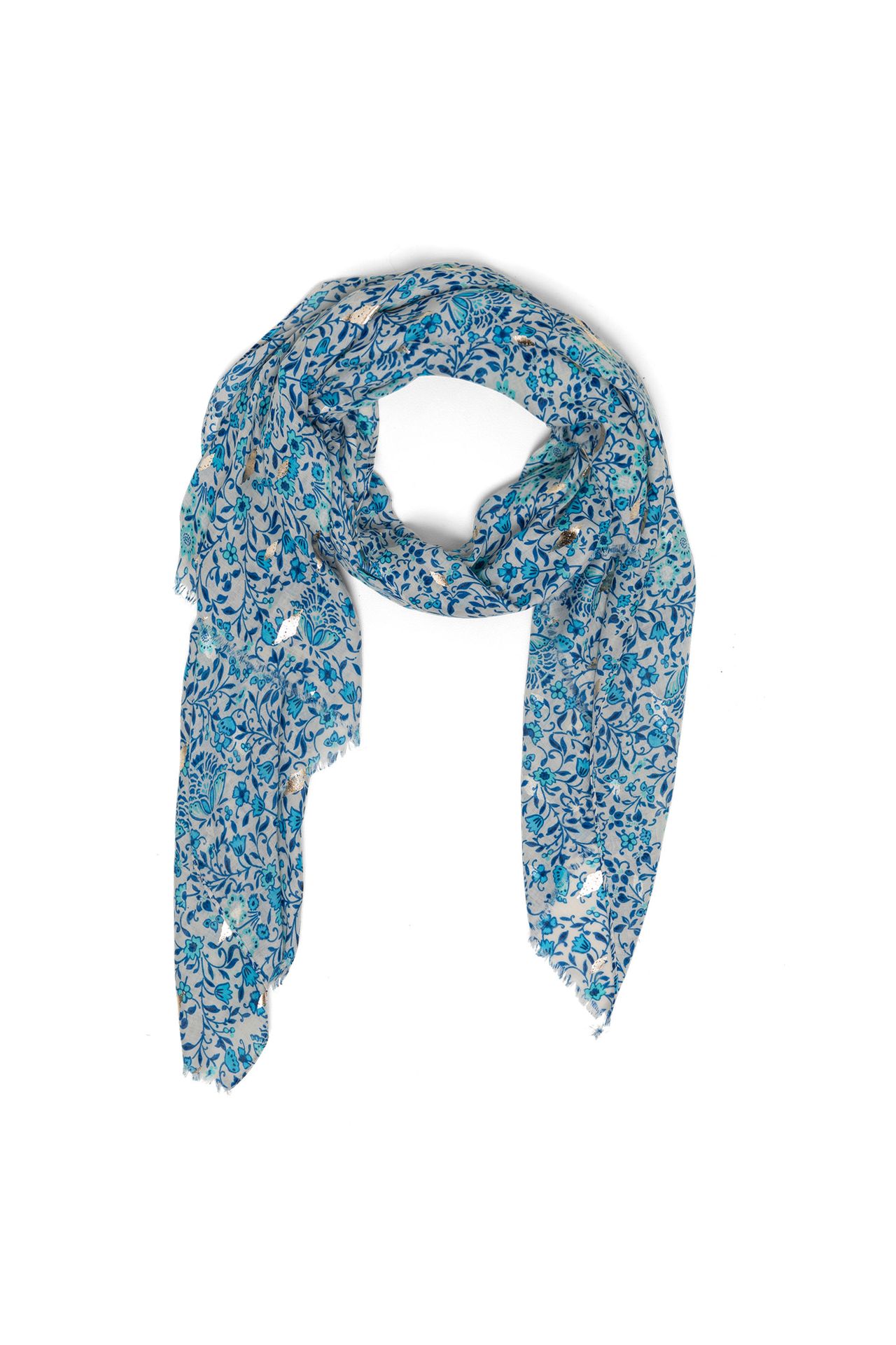 Norah Blauwe sjaal met tassels cobalt multicolor 213598-469
