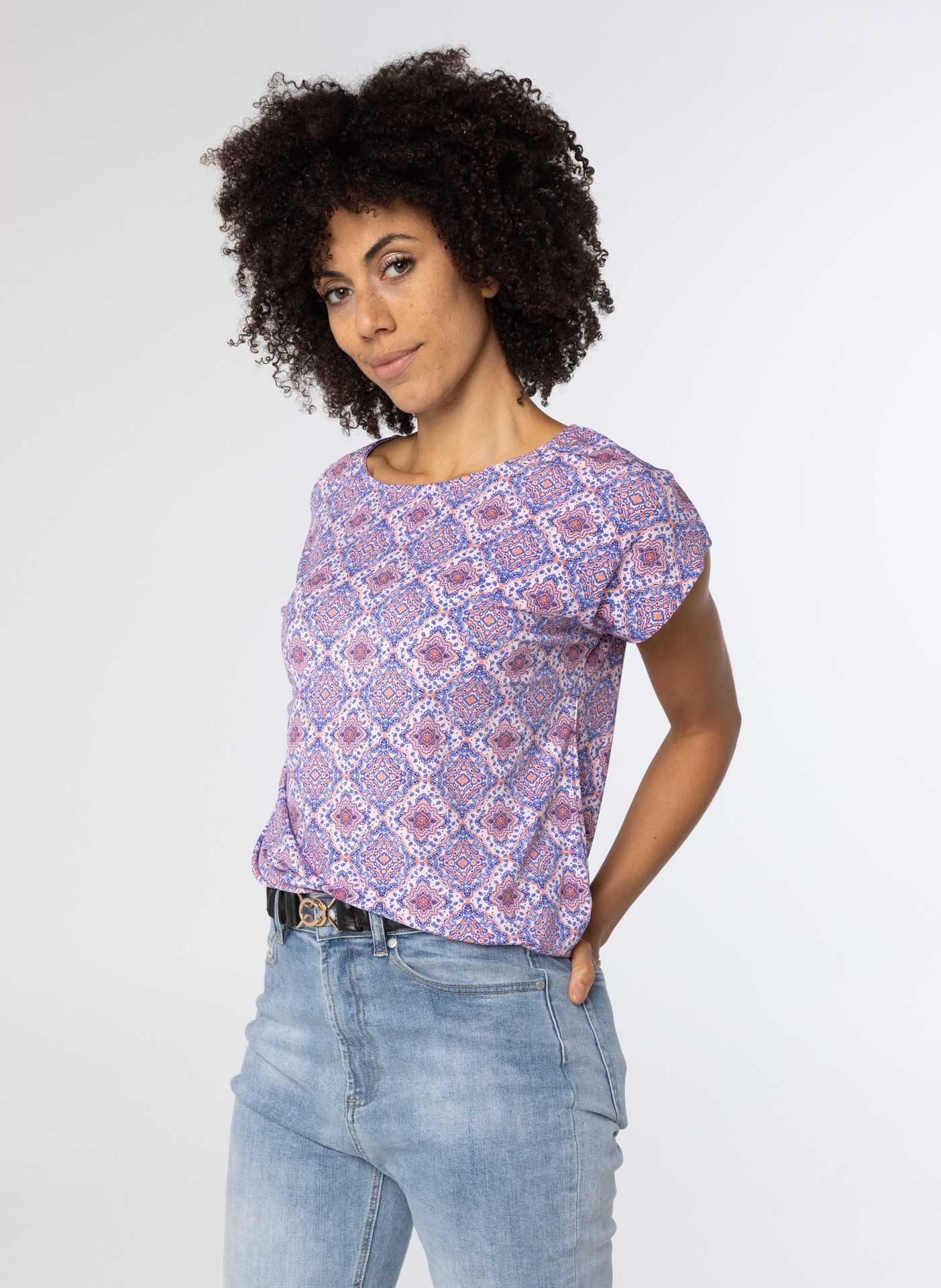 Norah Roze shirt met print blue/pink 213619-439