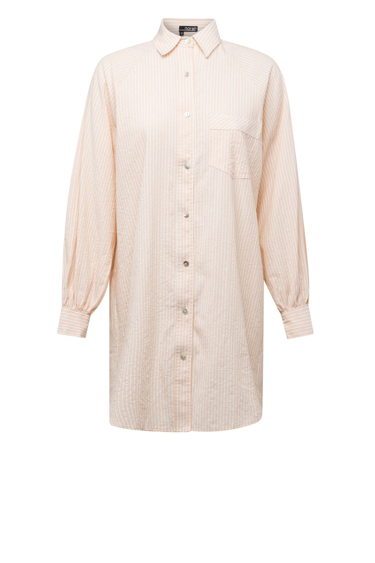 Norah Beige lange blouse met pofmouwen sand 213688-110