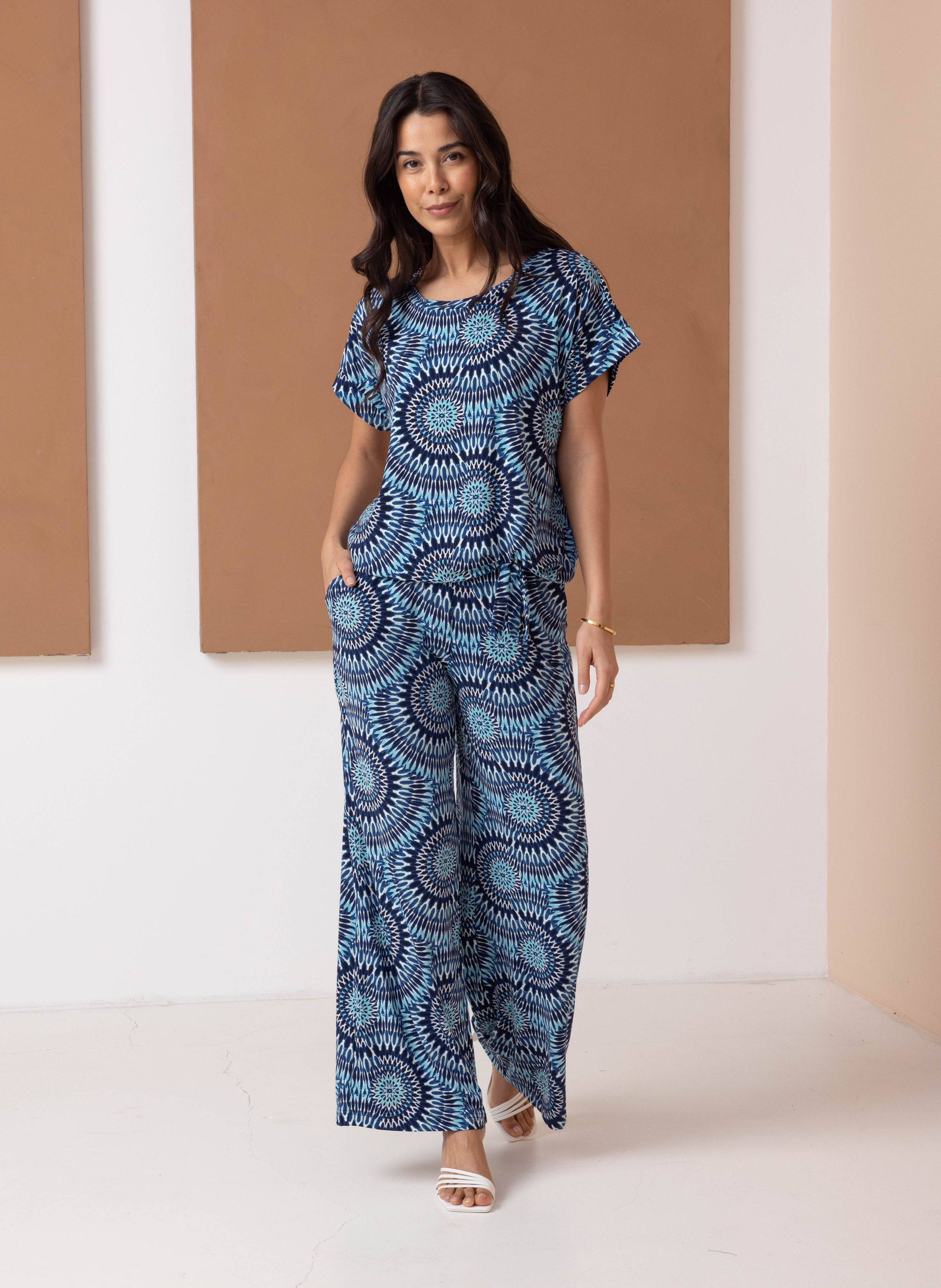  Meerkleurige broek co-ord Blauw 213764-420