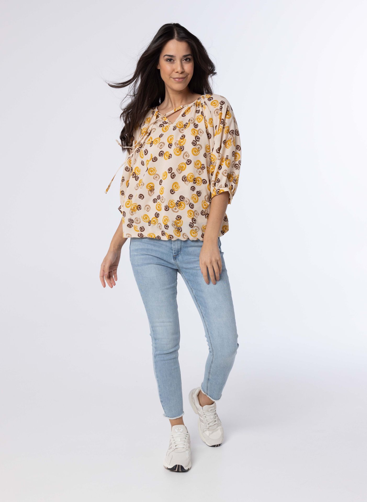 Norah Meerkleurige blouse met pofmouwen yellow multicolor 213832-320