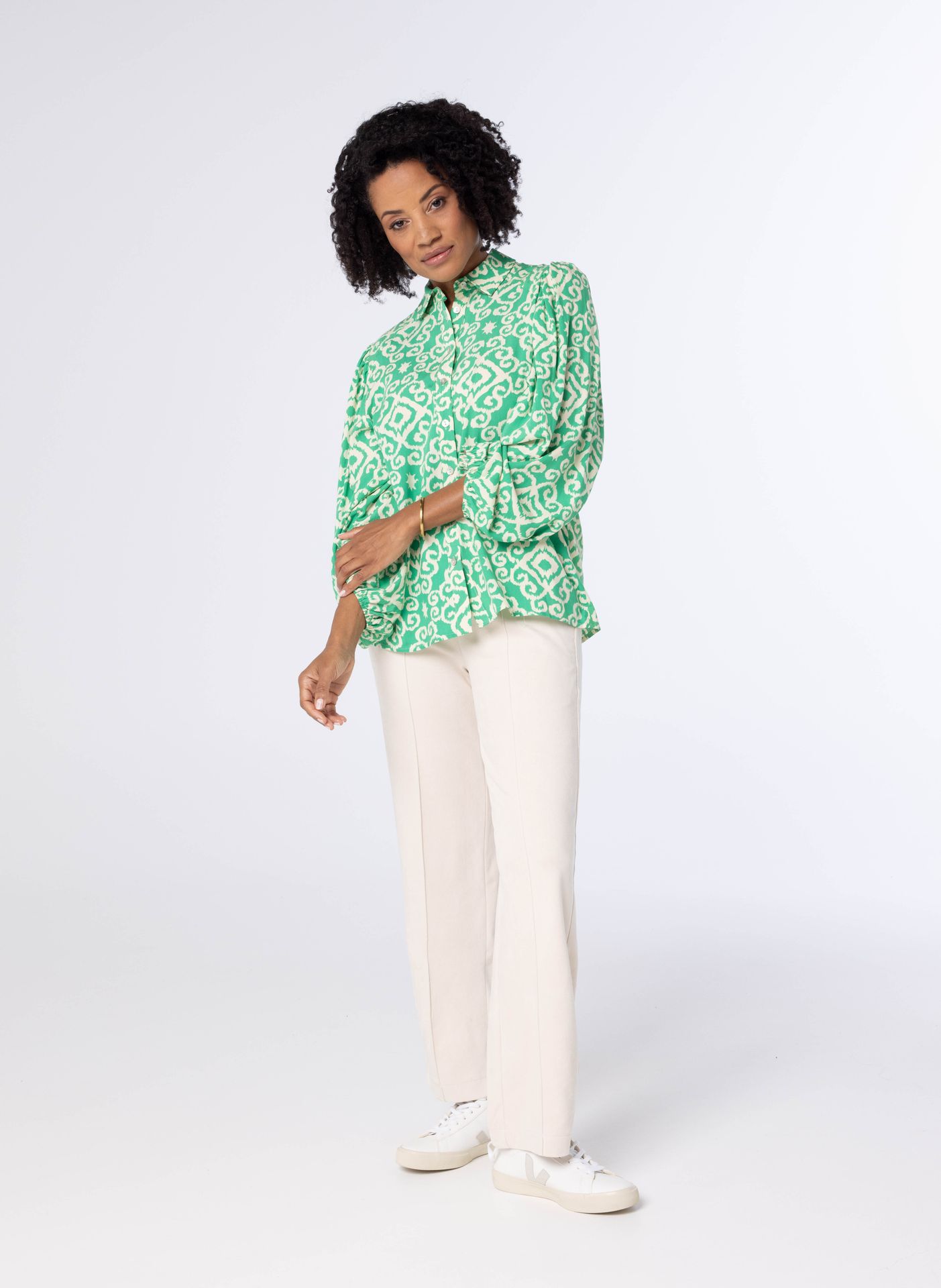 Norah Groen beige blouse met print green/ecru 213862-541