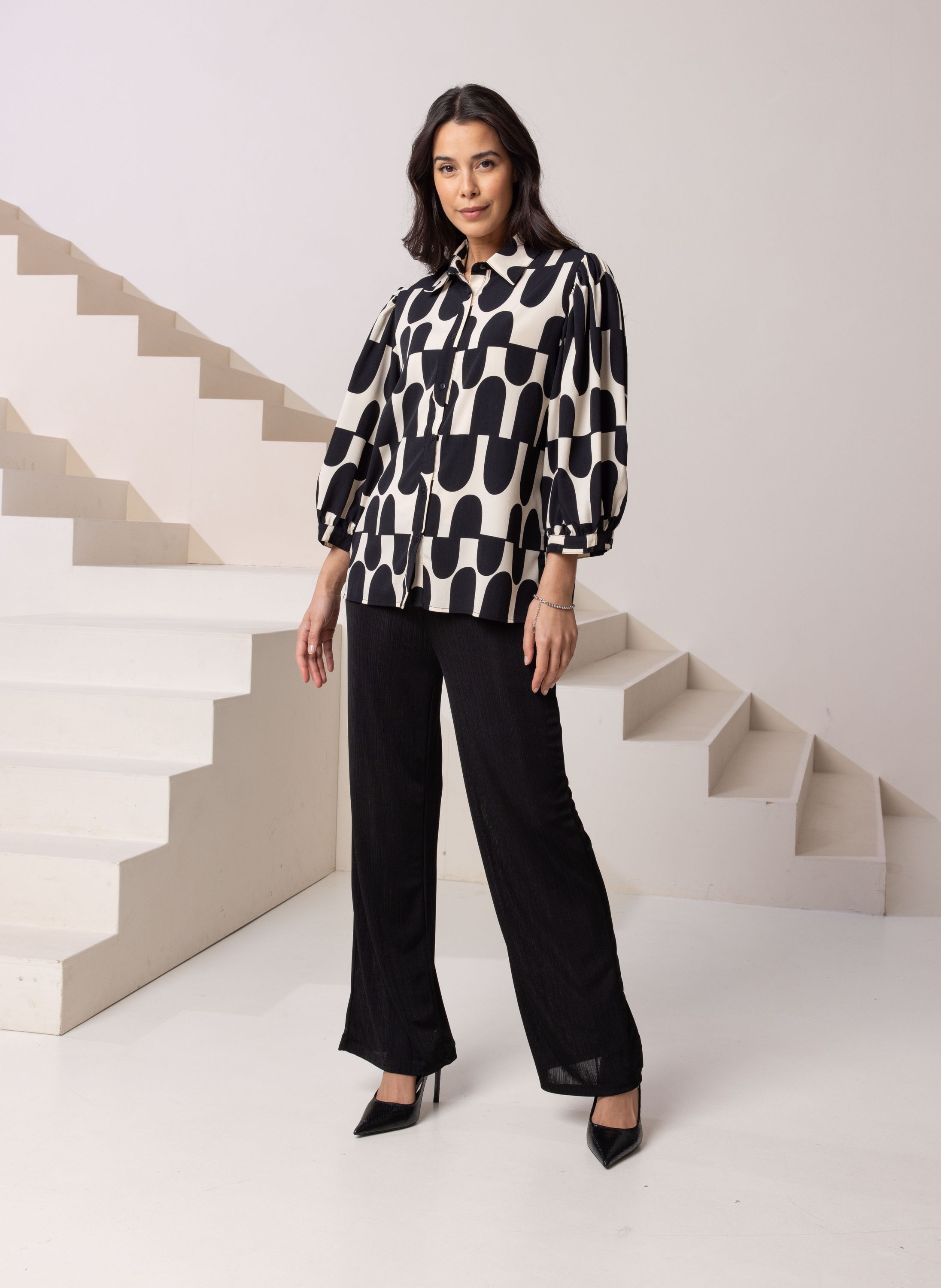  Blouse met grafische print Zwart 213896-041