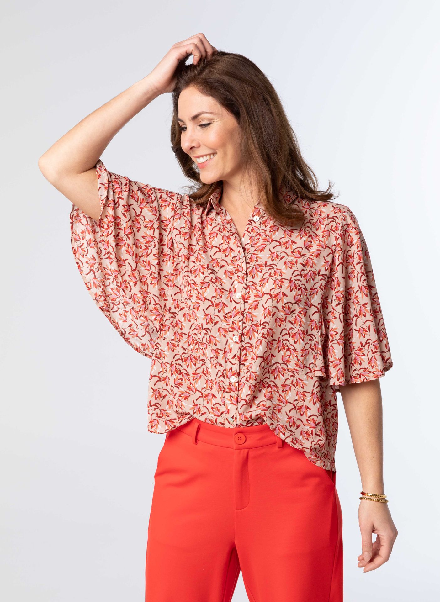 Norah Roze blouse met vlindermouwen rose multicolor 213932-910