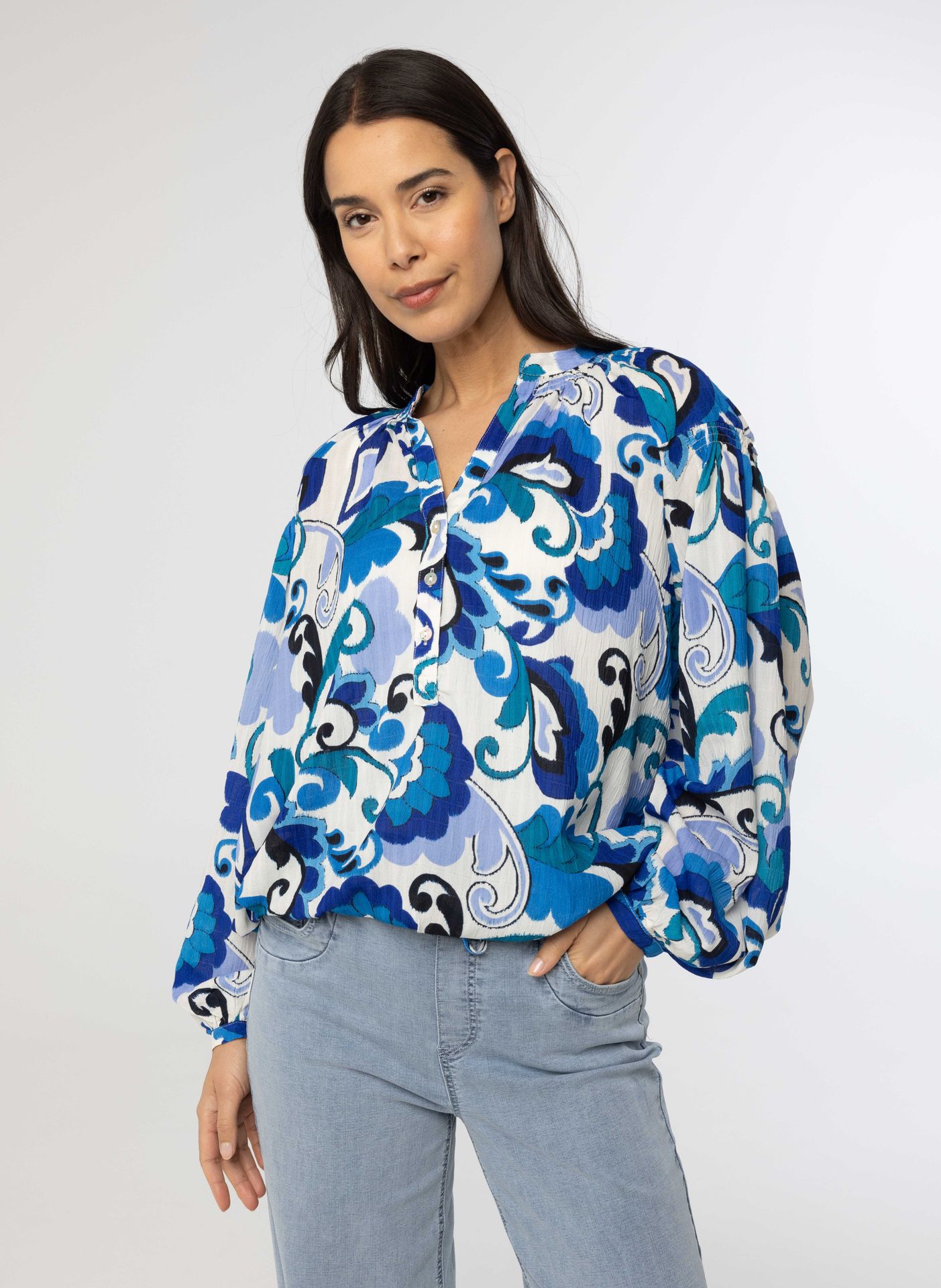 Norah Blauwe blouse met pofmouwen blue multicolor 213945-420