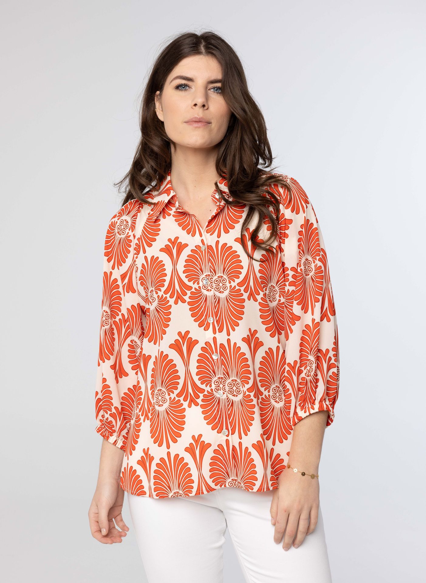 Oranje blouse met print orange/ecru 213948-741-44