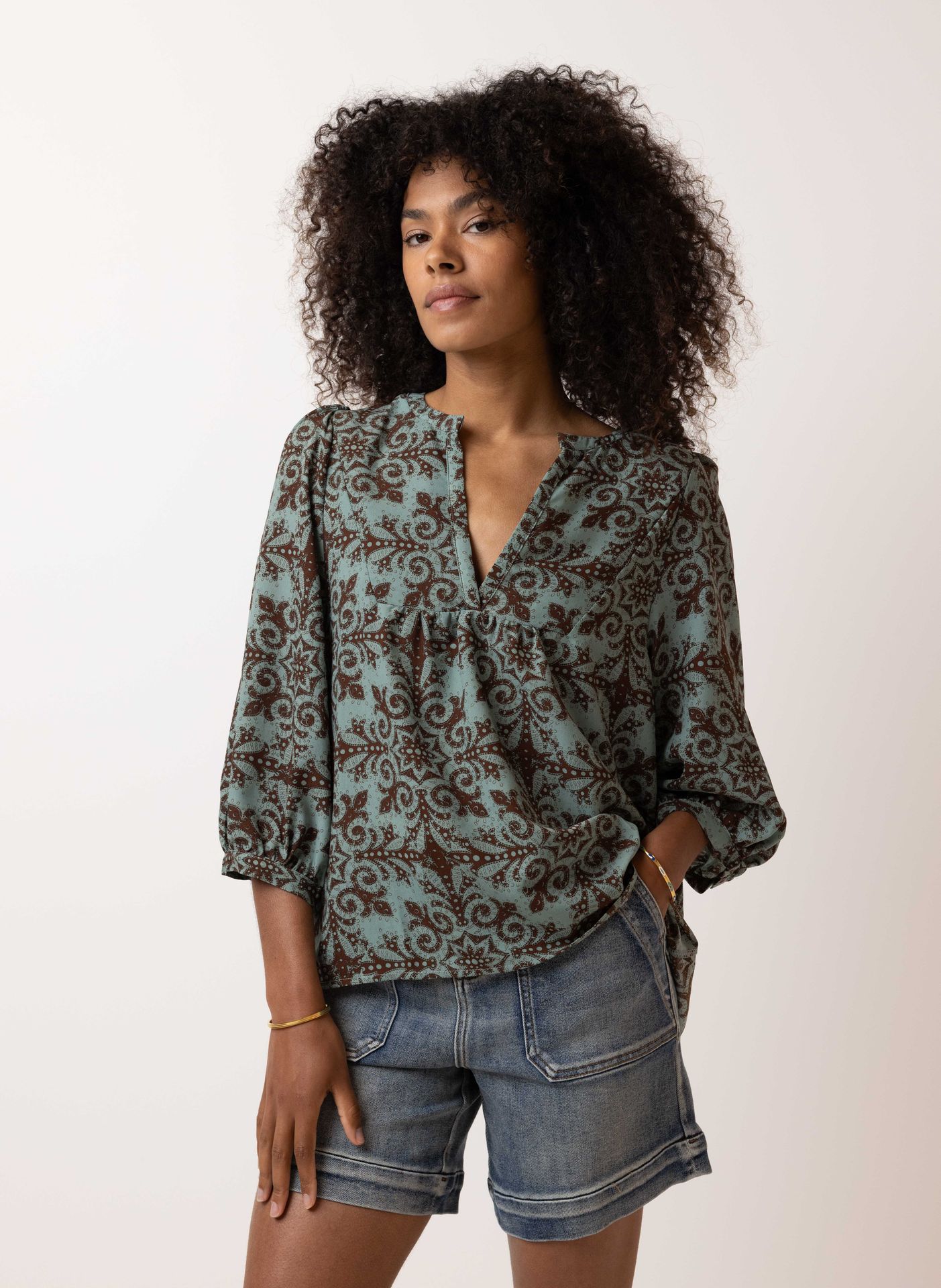 Norah Groen/bruine blouse green/brown 213988-532