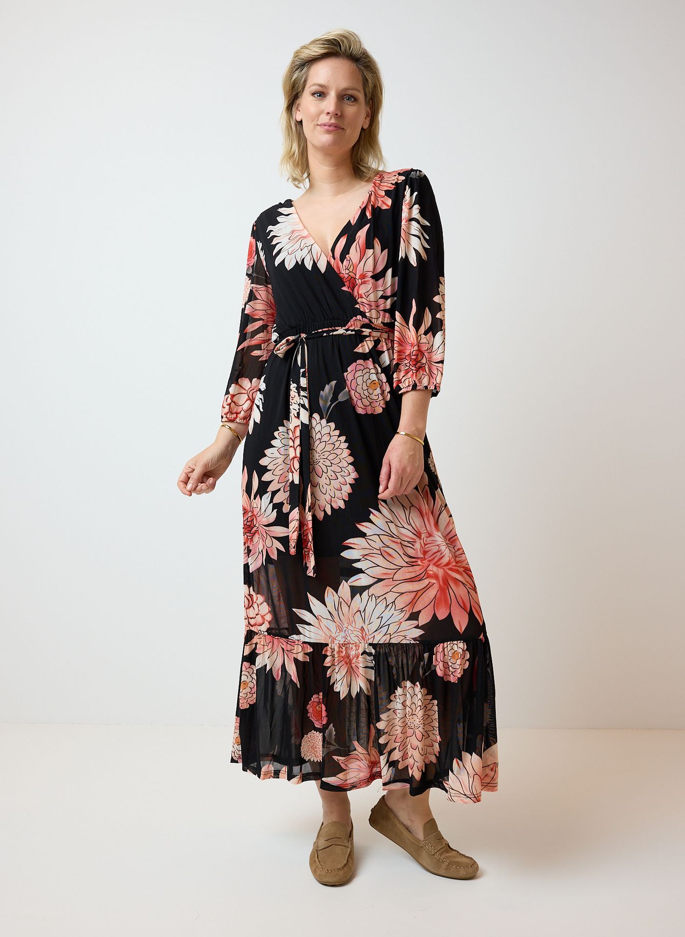 Norah Zwarte maxi jurk bloemenprint black multicolor 214053-020