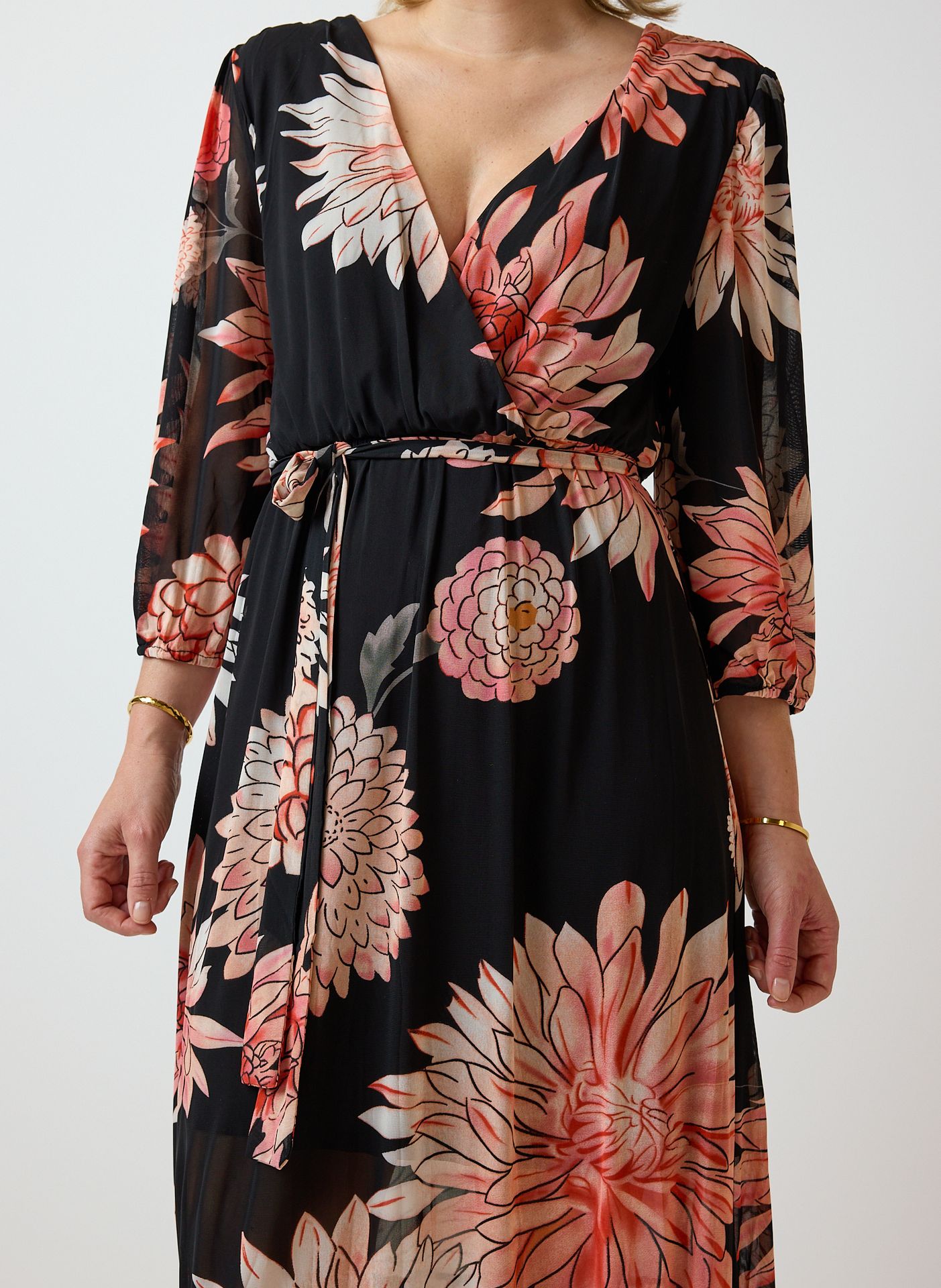 Norah Zwarte maxi jurk bloemenprint black multicolor 214053-020