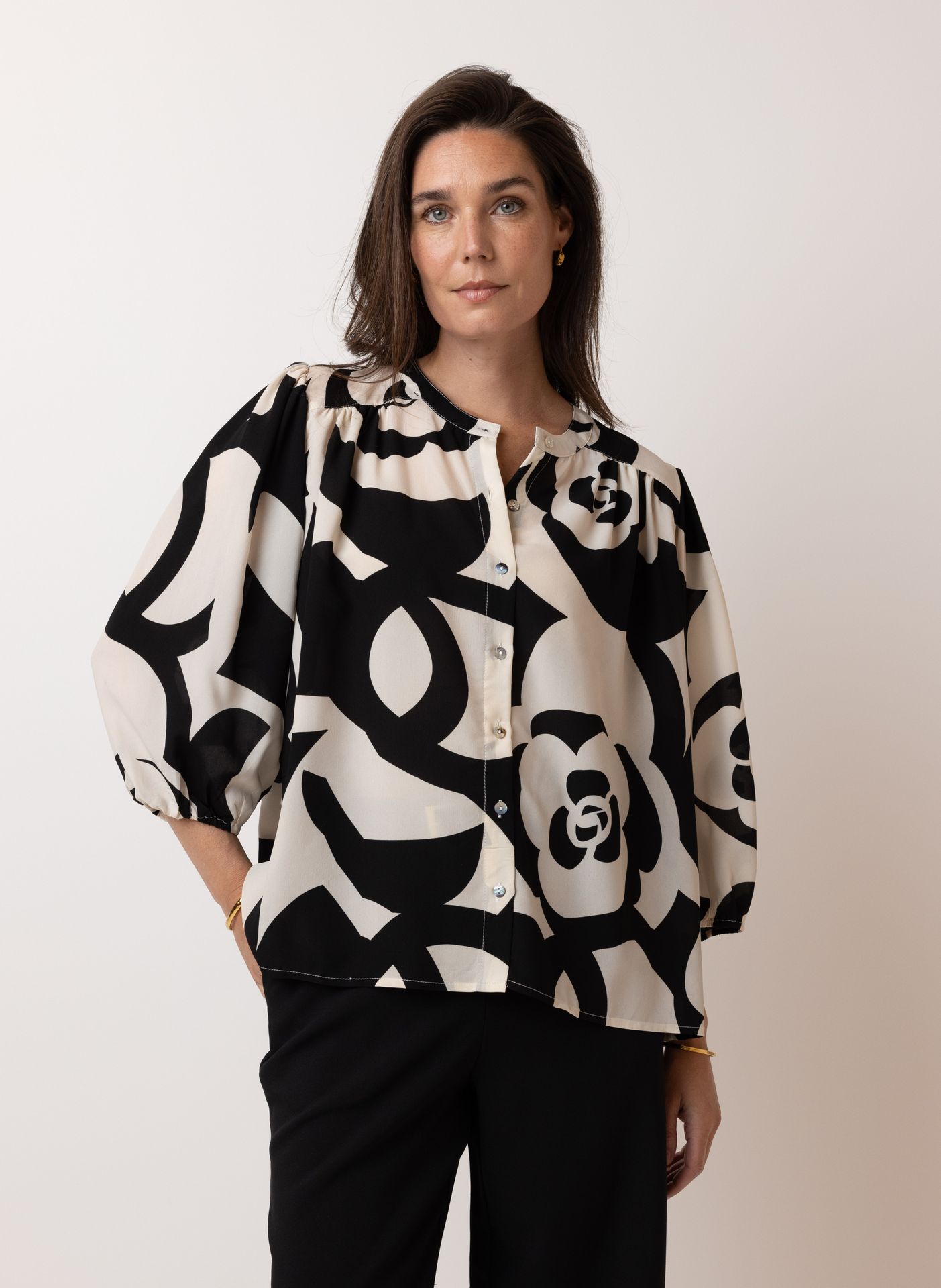 Norah Zwart witte blouse black/white 214060-031