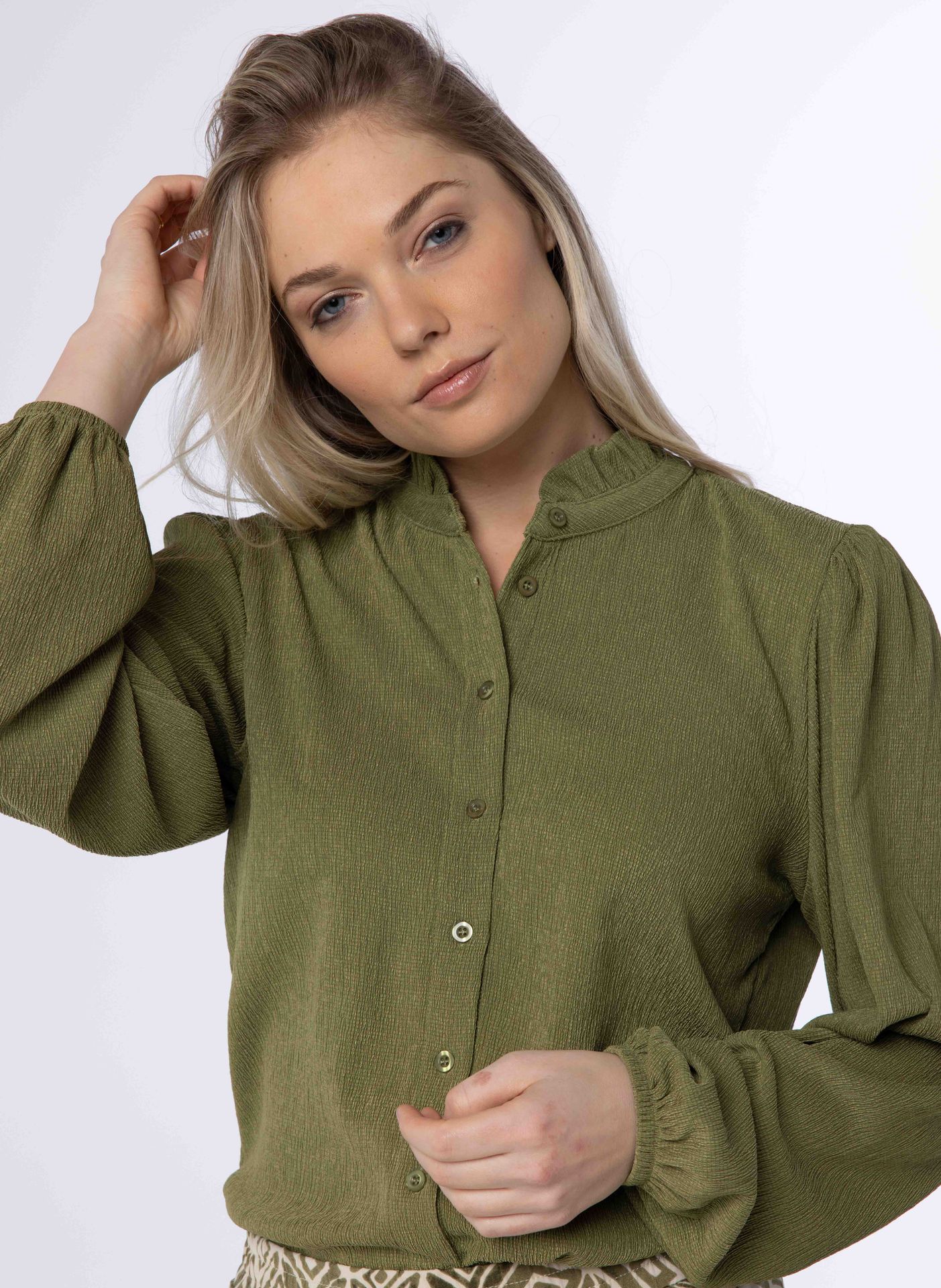 Norah Groene blouse met ruches green 214085-500
