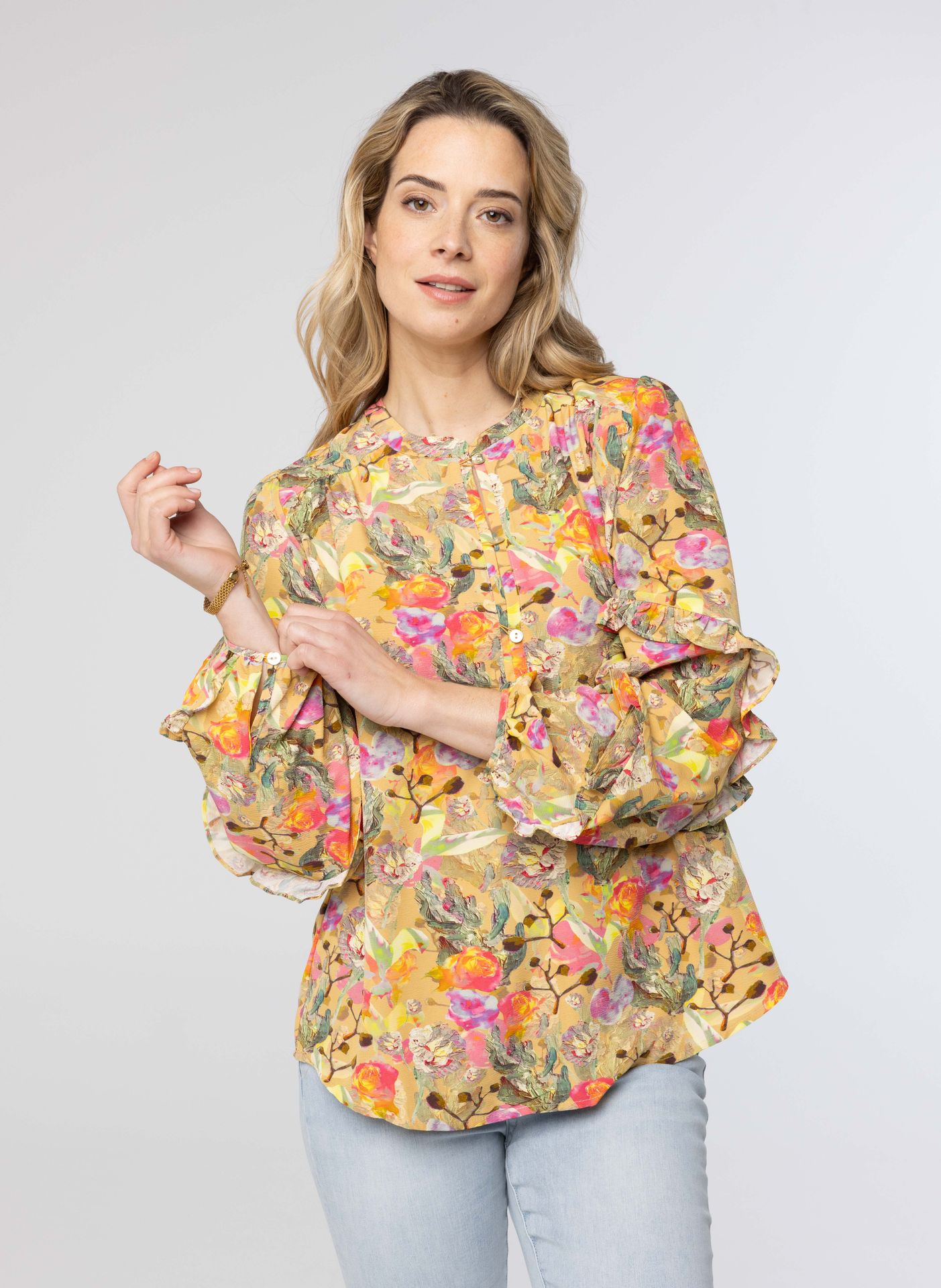  Meerkleurige blouse met ruches multicolor 214144-002-36
