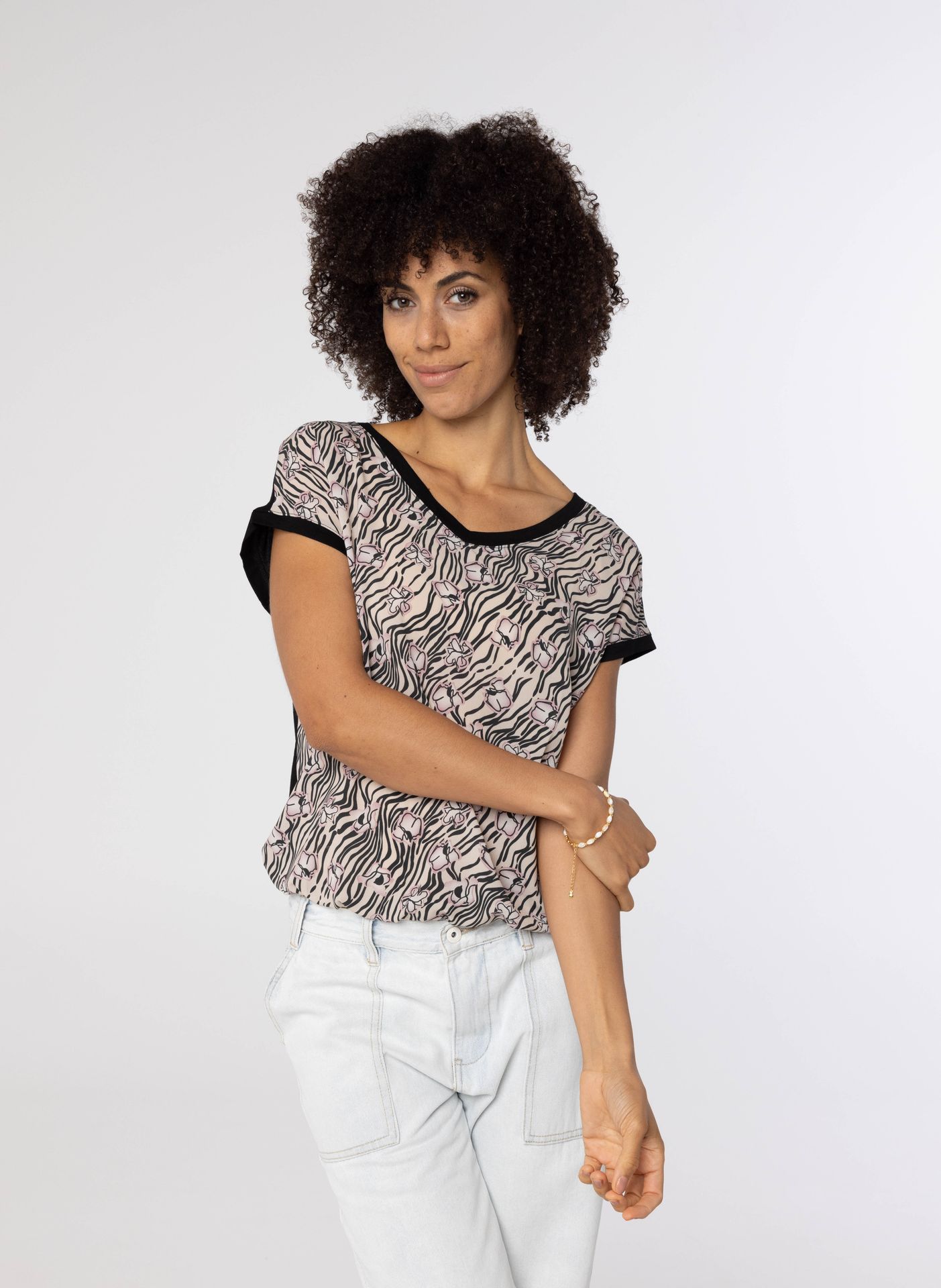Norah Zandkleurig shirt met print sand multicolor 214162-121-40