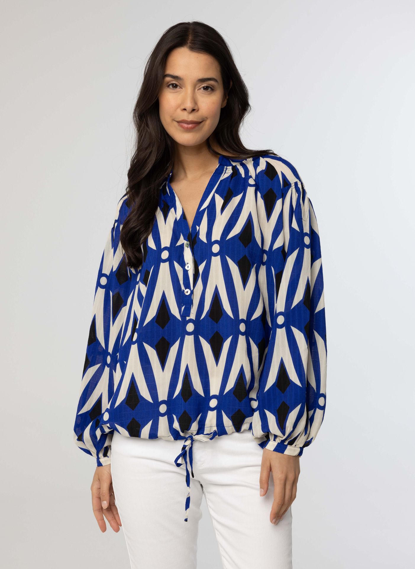 Kobaltblauwe blouse met pofmouwen blue multicolor 214180-420-40
