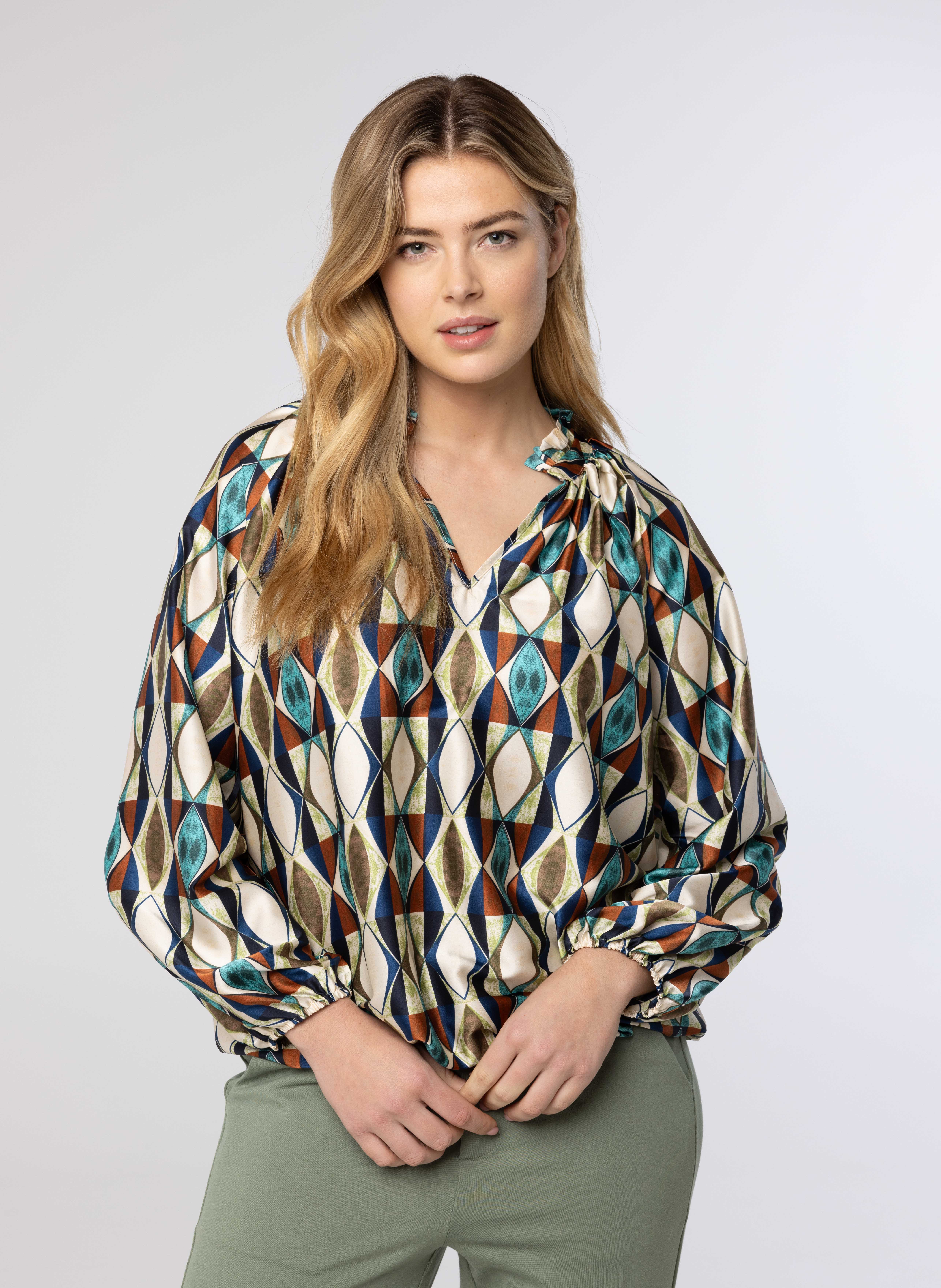 Meerkleurige blouse pofmouw | Norah Dameskleding maat 36 t/m 48