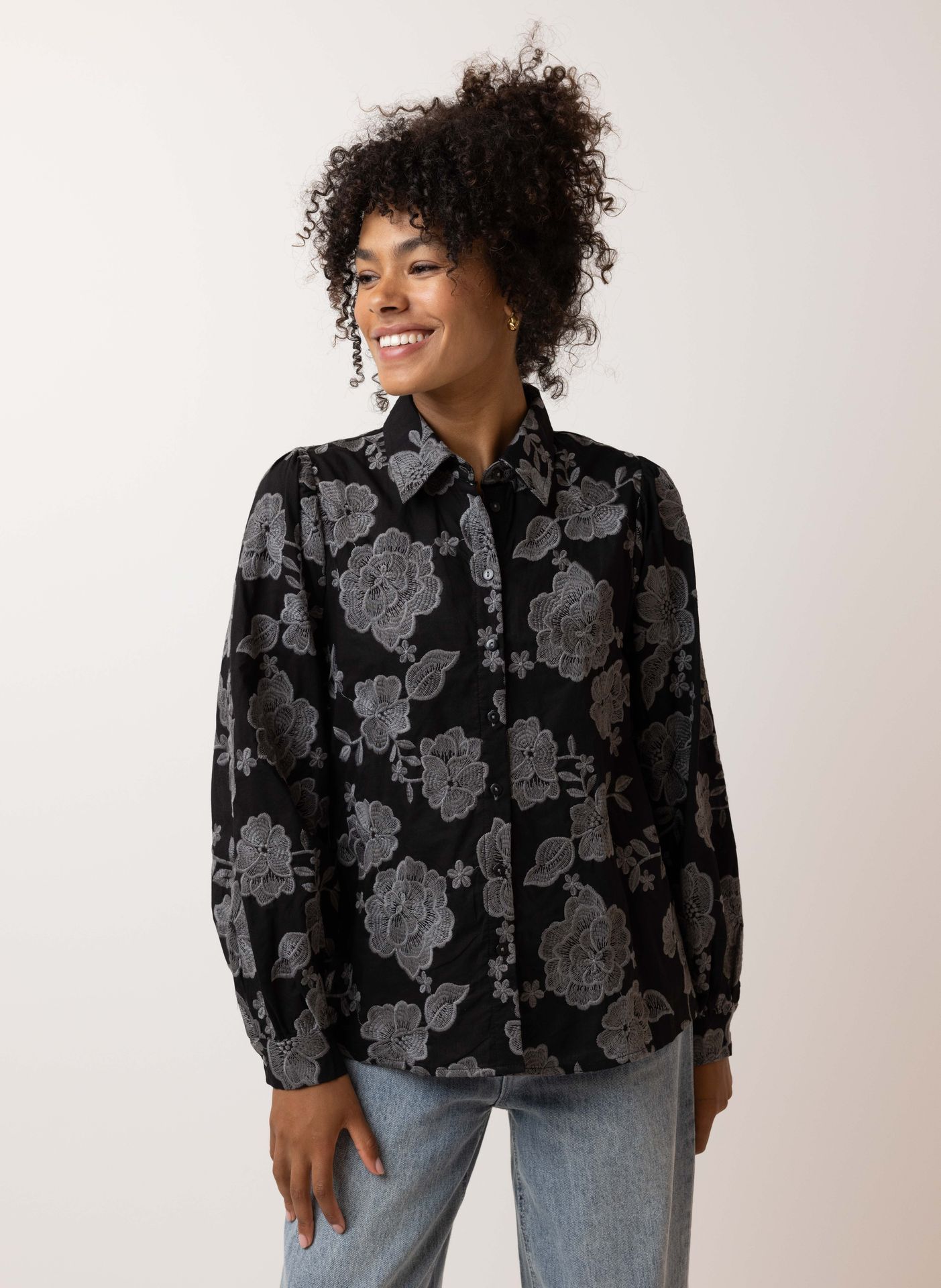 Norah Zwarte blouse black/grey 214256-040