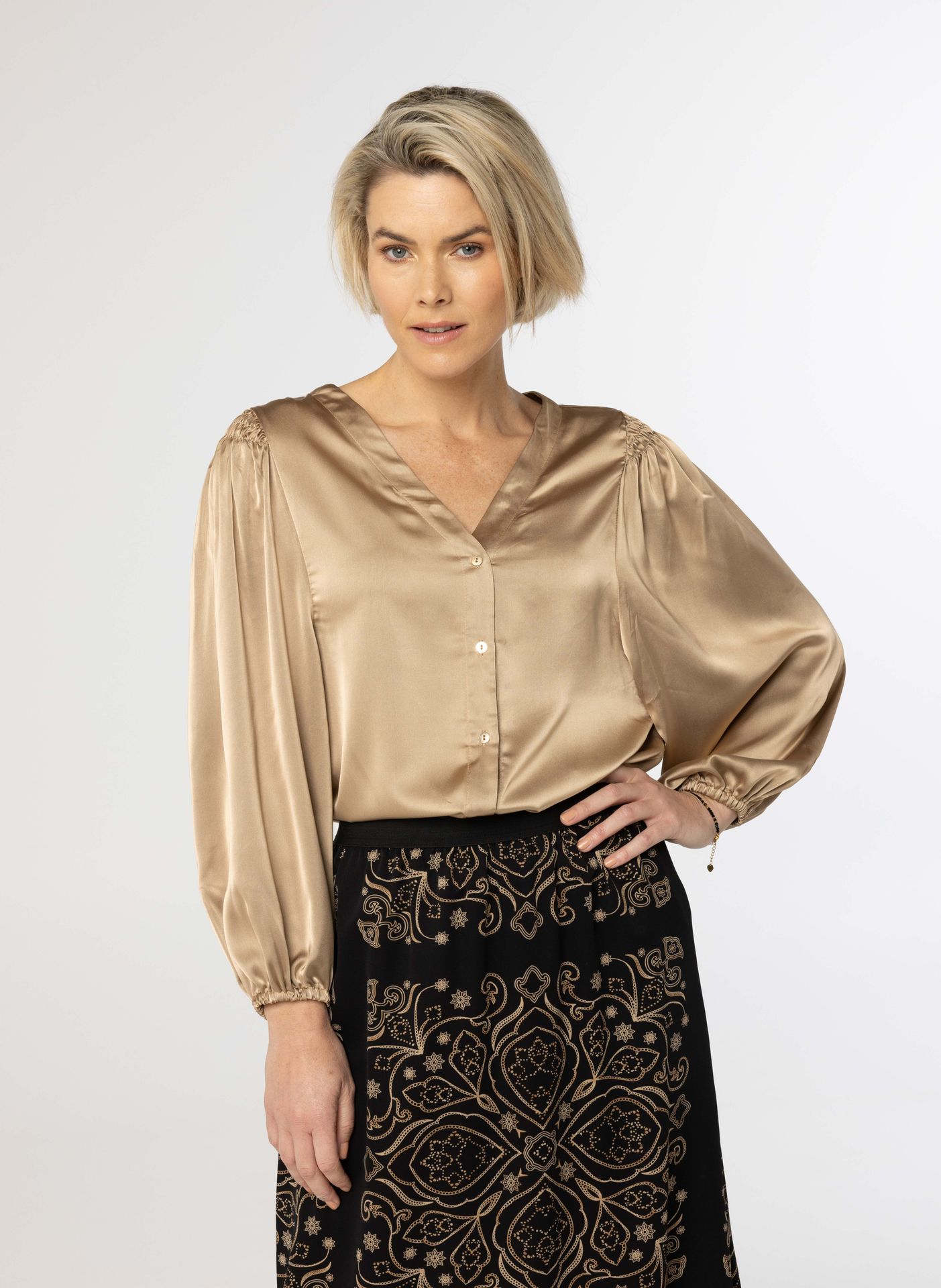  Bronzen blouse met pofmouwen bronze 214267-310-40
