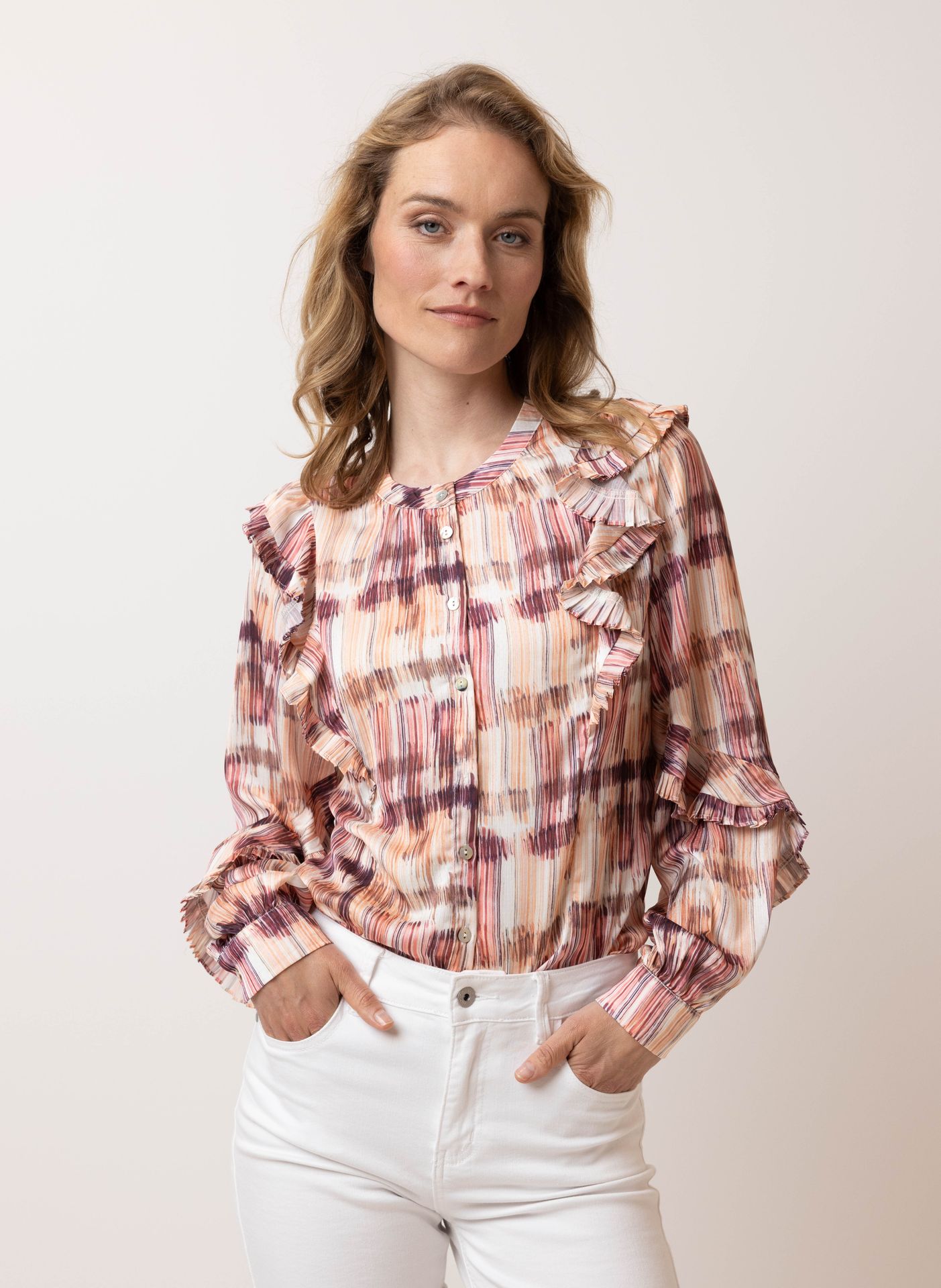 Norah Blouse met ruches pink multicolor 214270-920