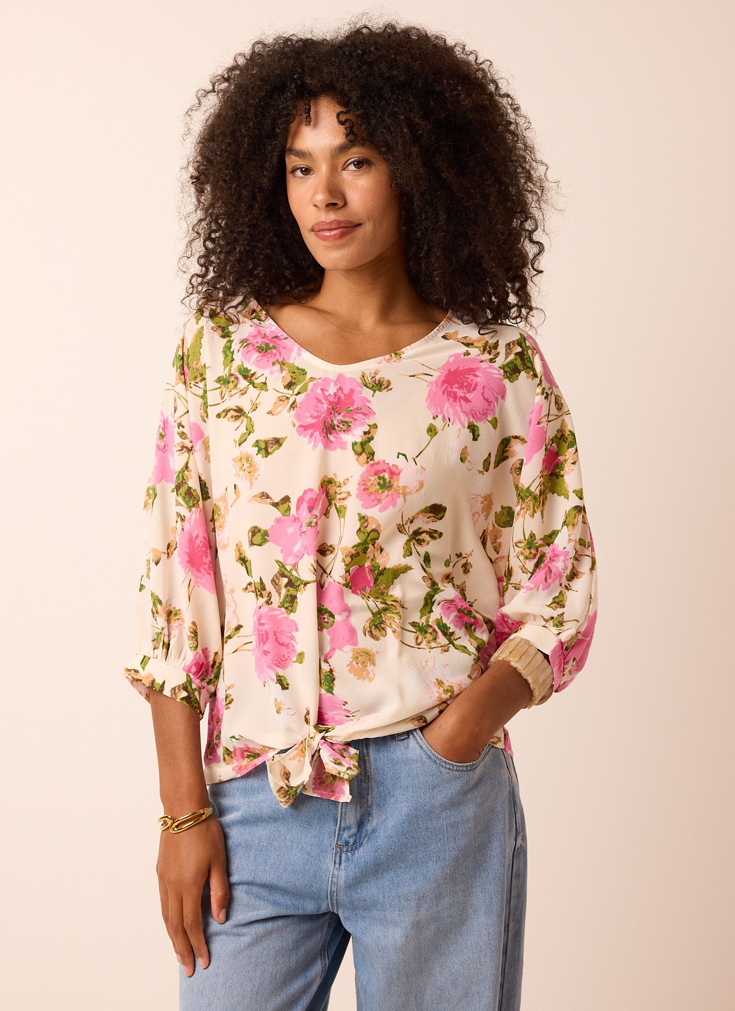 Norah Witte blouse met roze bloemen pink multicolor 214286-920