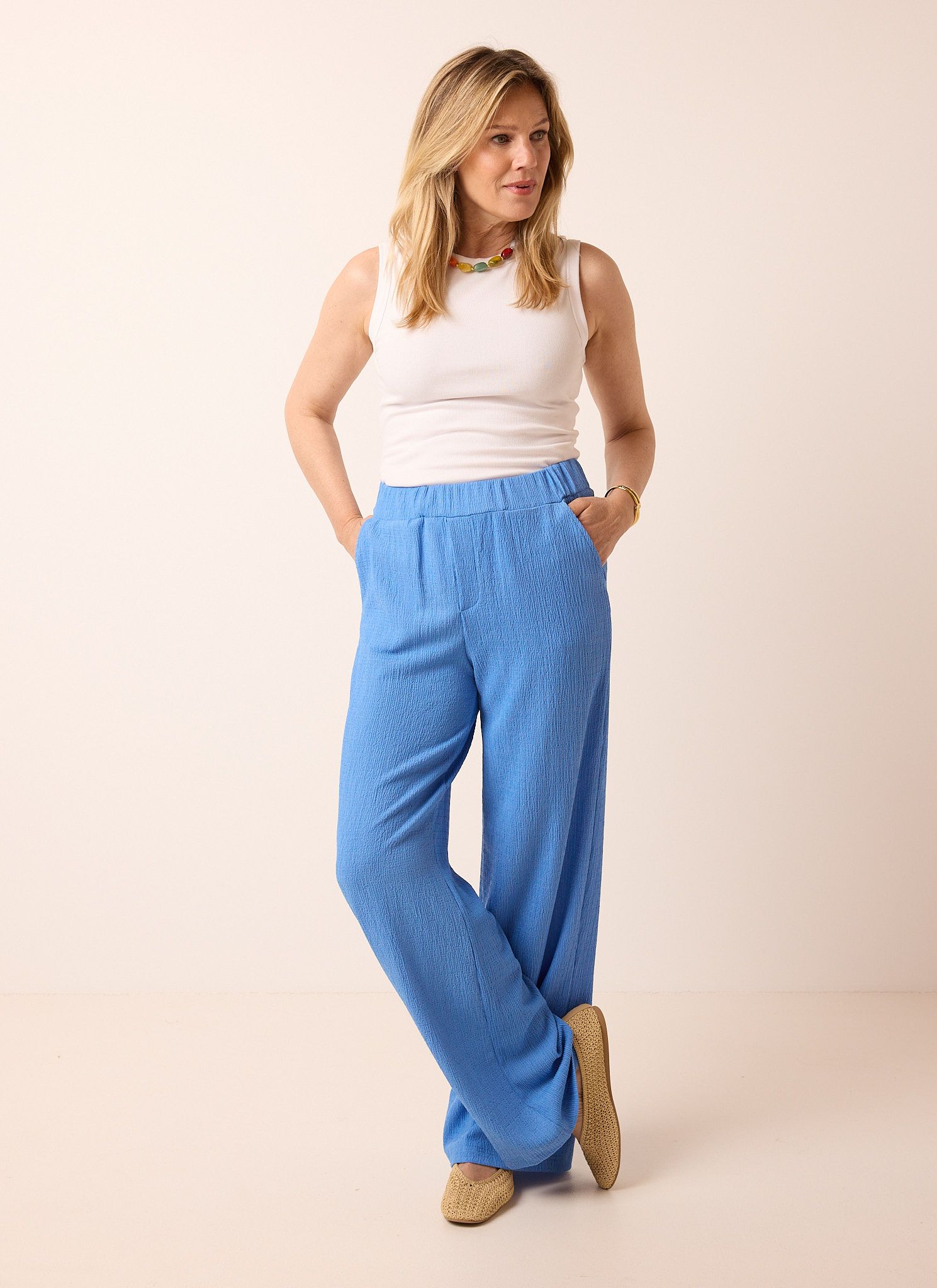 Norah Wide fit broek | Blauw | Structuur royal blue 214327-466