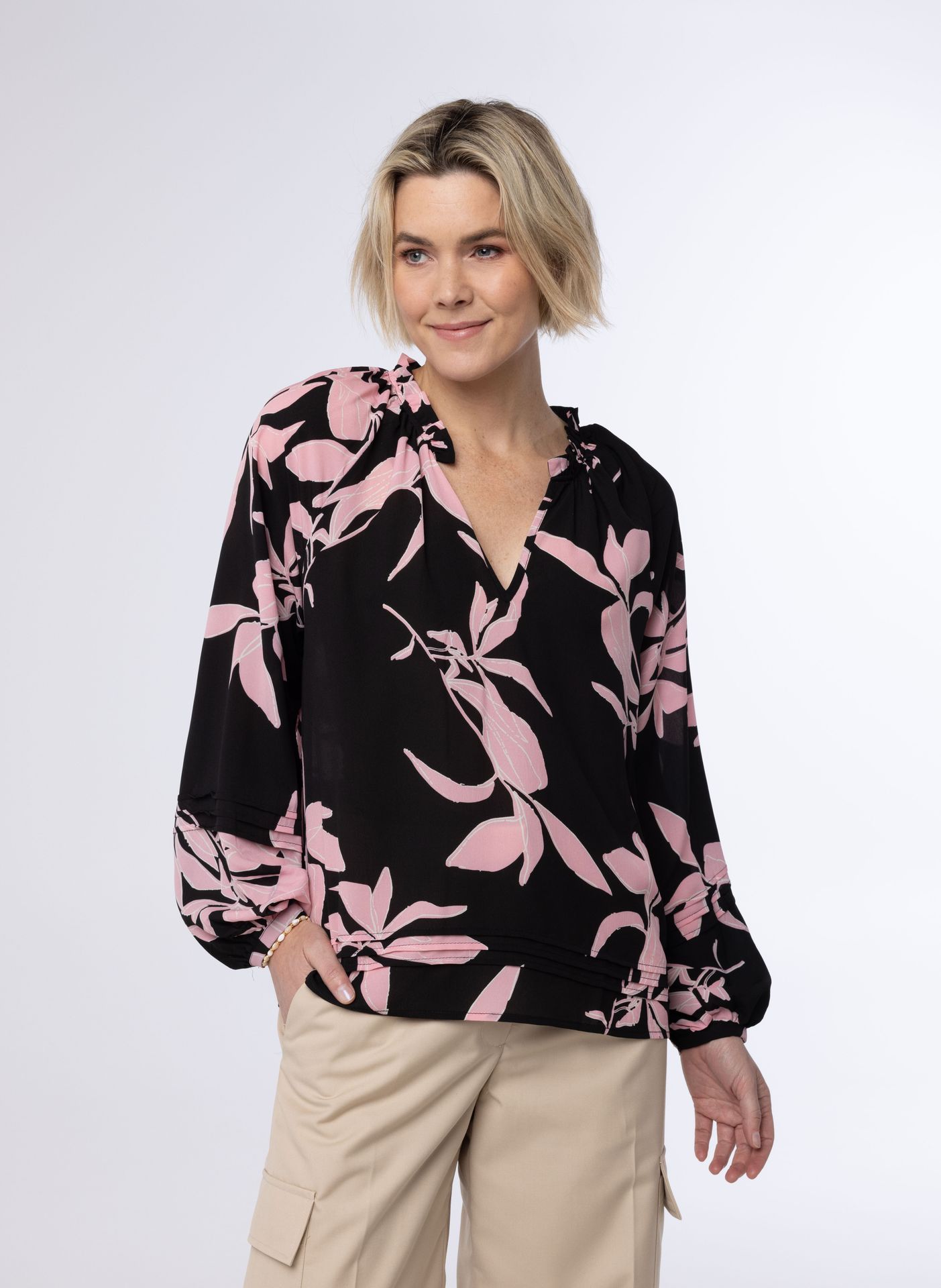 Norah Zwarte blouse  black/pink 214332-039