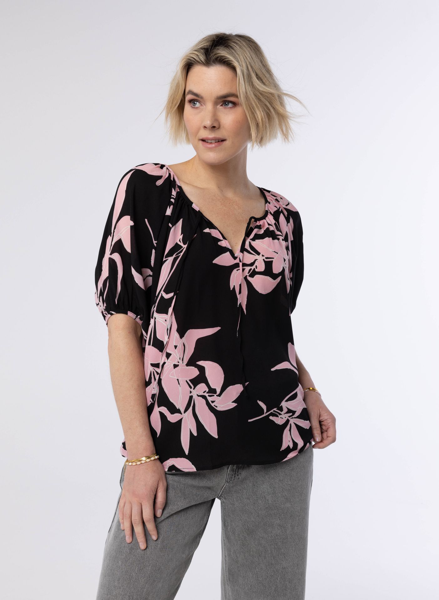 Norah Zwarte blouse  black/pink 214333-039