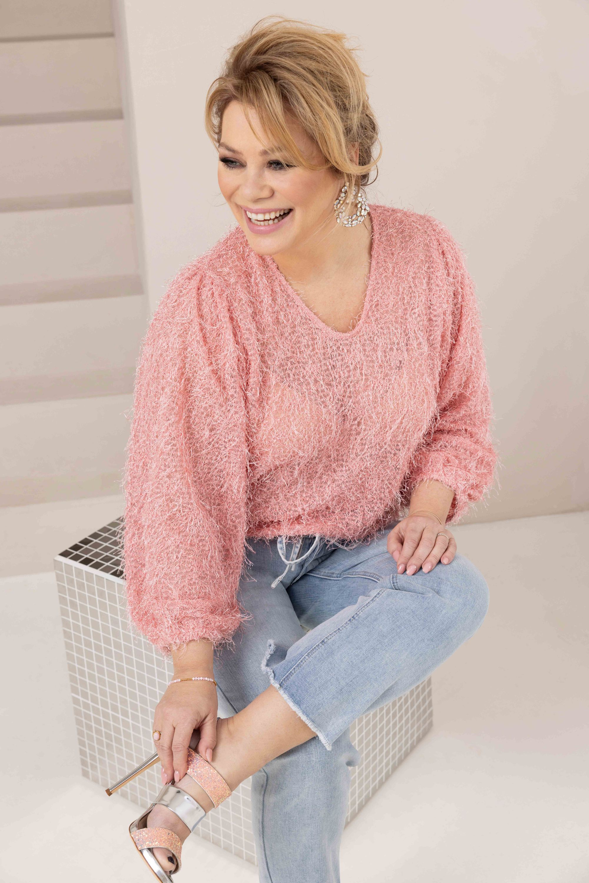  Roze trui met veren Roze 214345-905