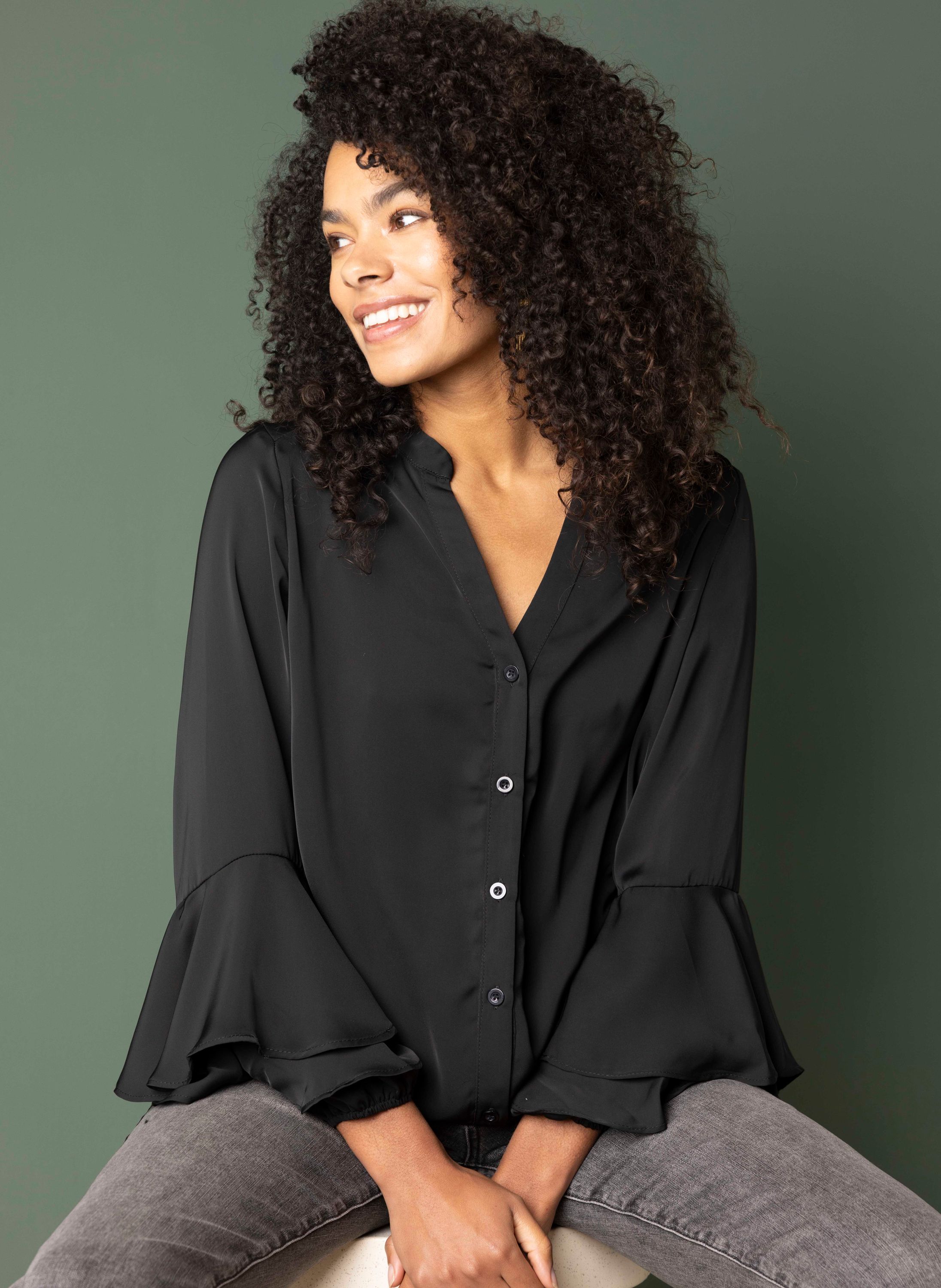 Norah Zwarte blouse met ruches black 214358-001