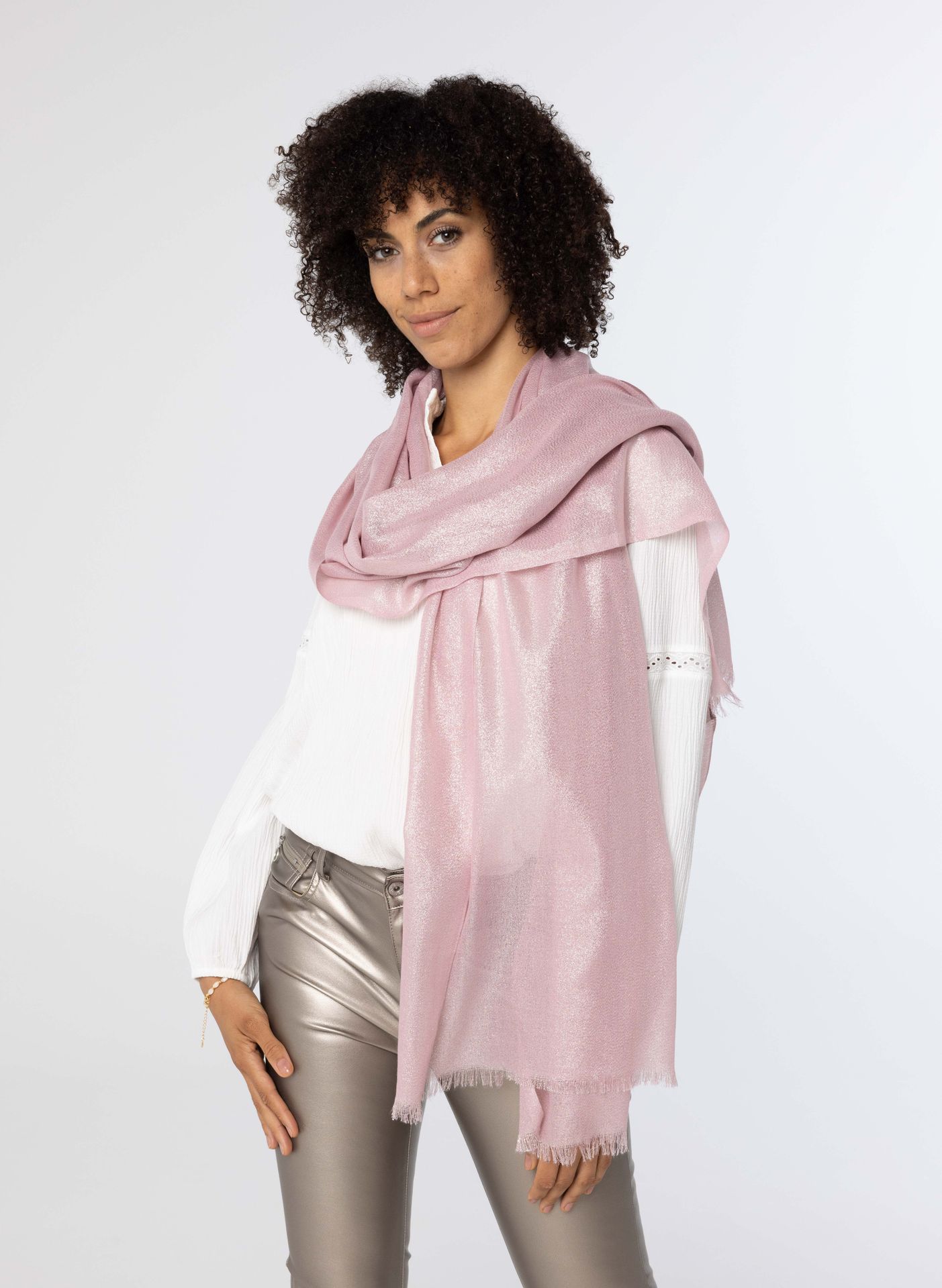 Norah Roze sjaal met glitters pink 214399-900