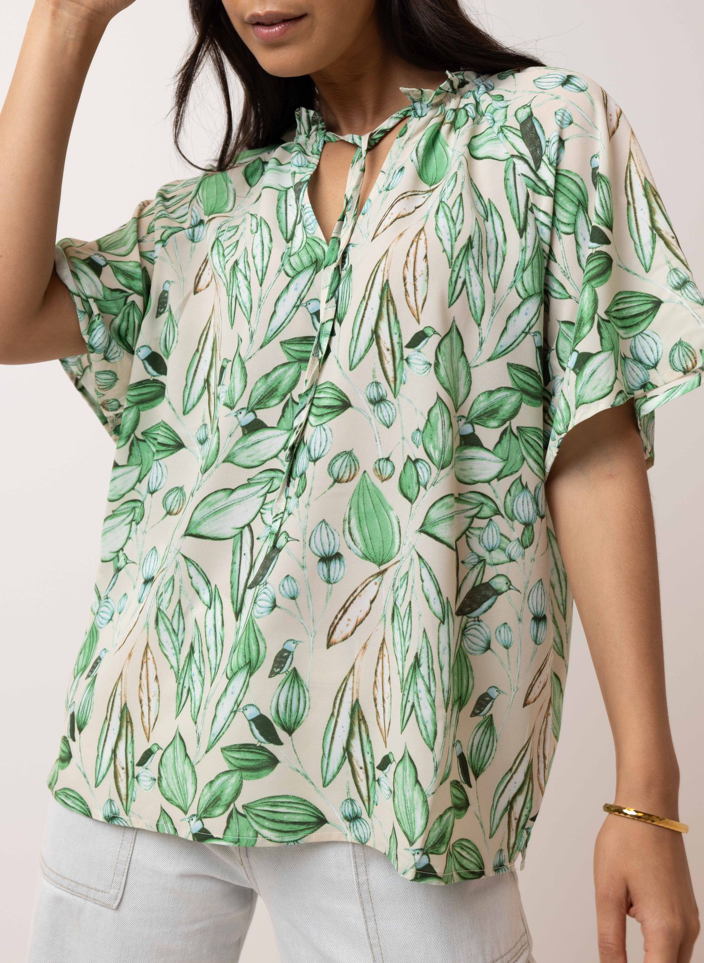 Norah Groene blouse met koordjes green/ecru 214420-541