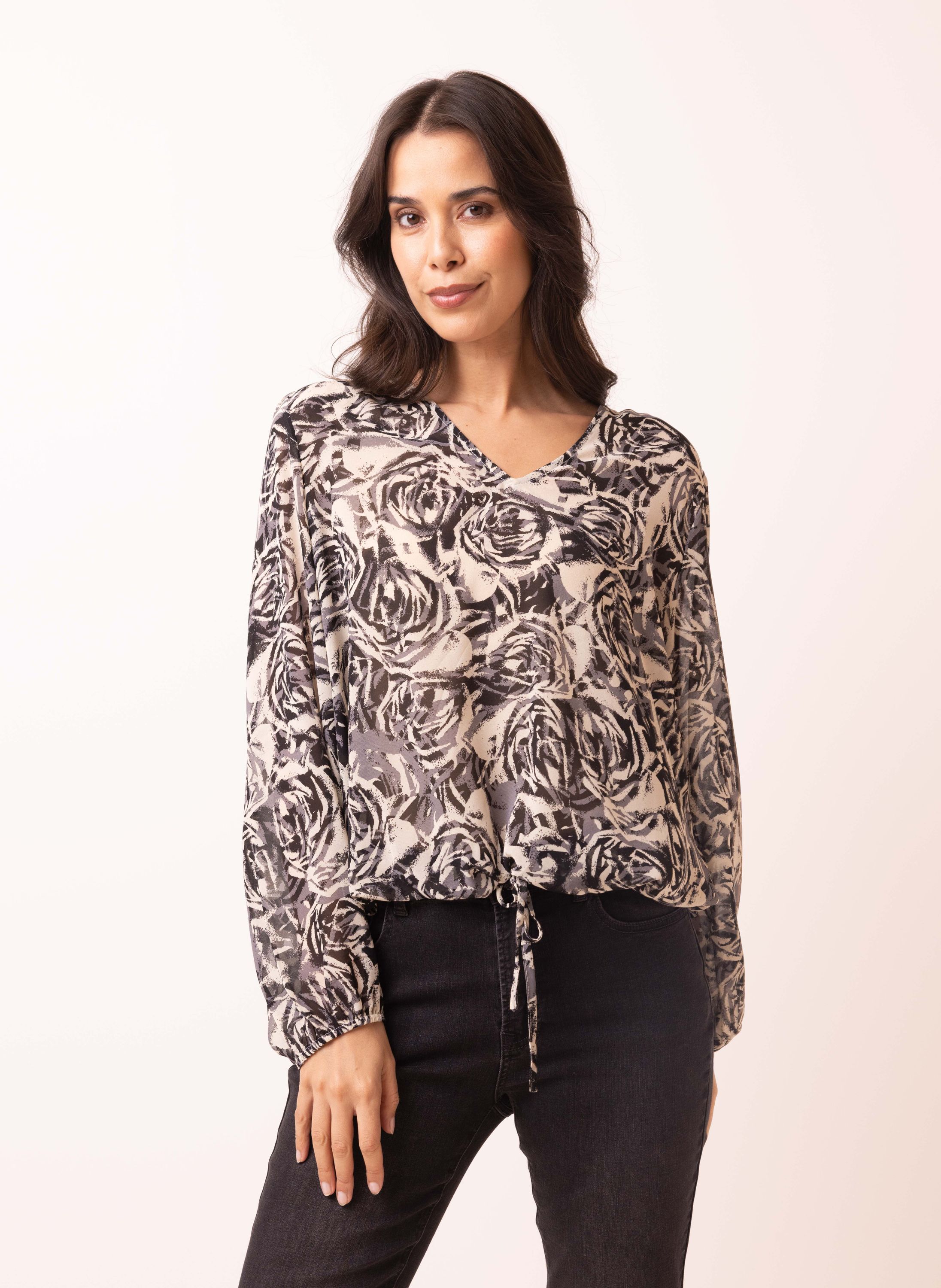 Norah Grijze blouse met rozen black/white 214478-031